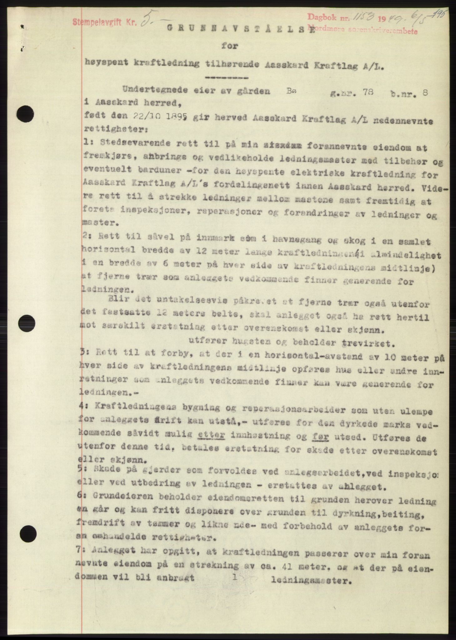 Nordmøre sorenskriveri, AV/SAT-A-4132/1/2/2Ca: Mortgage book no. B101, 1949-1949, Diary no: : 1153/1949