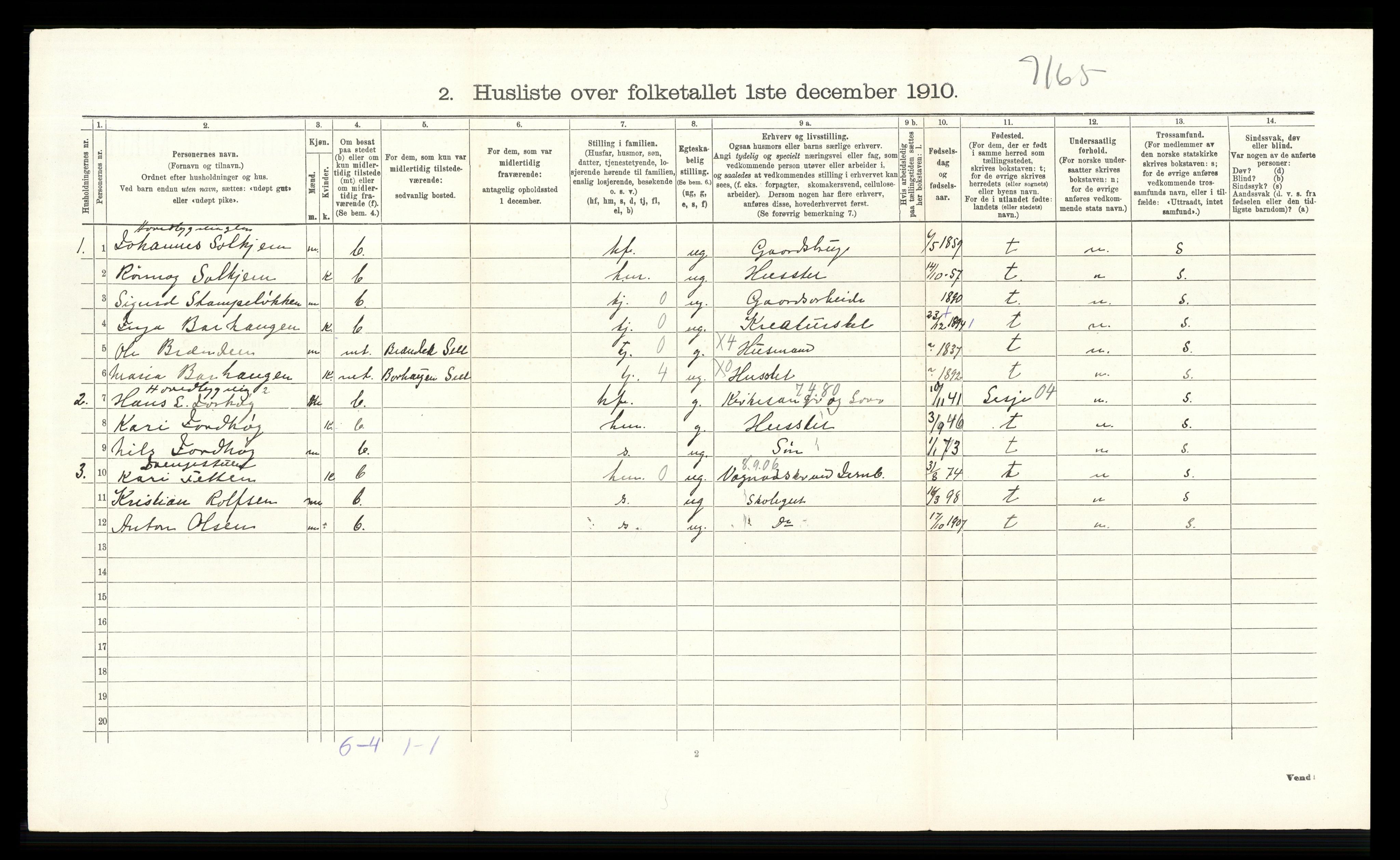 RA, 1910 census for Sel, 1910, p. 225