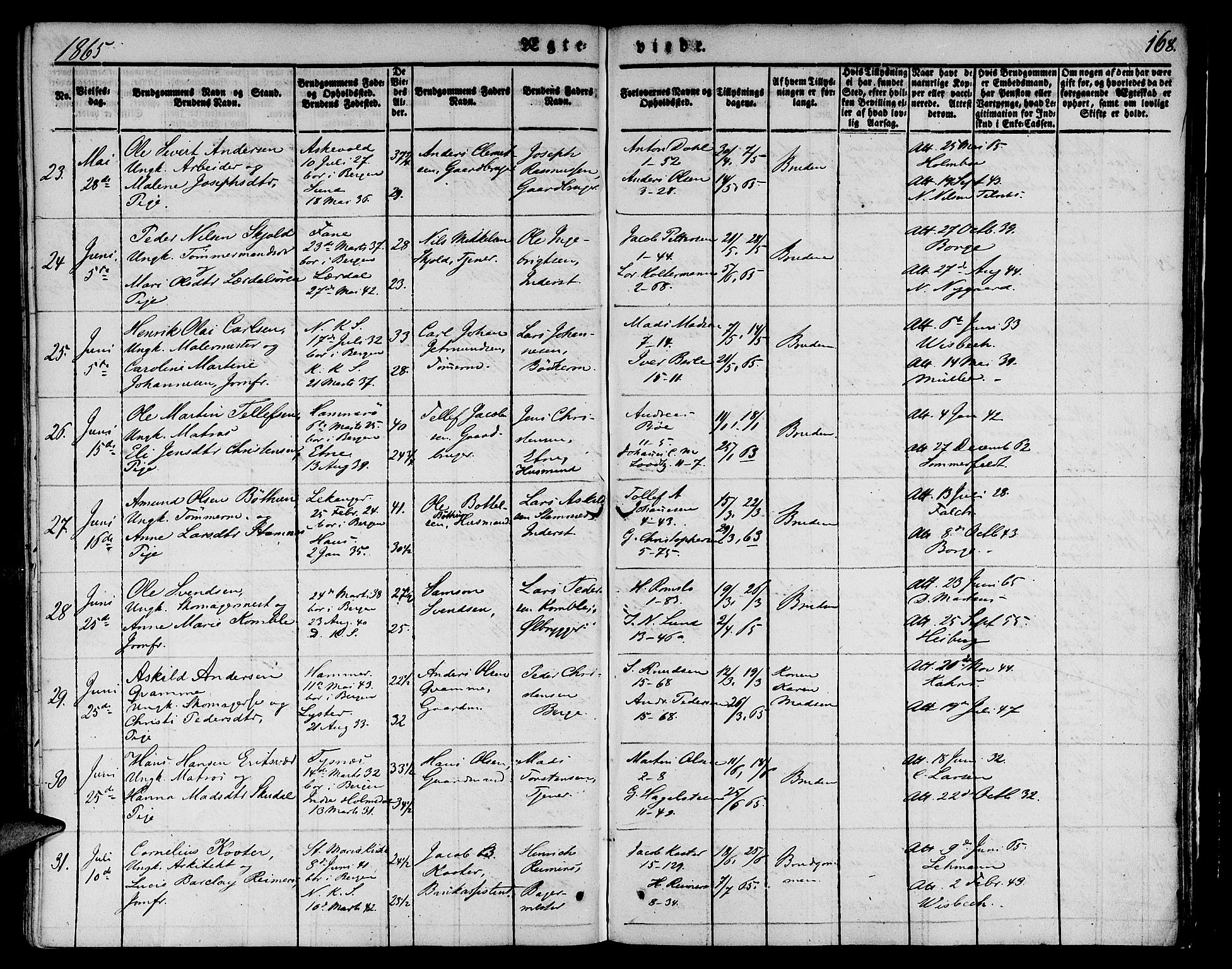 Nykirken Sokneprestembete, AV/SAB-A-77101/H/Hab: Parish register (copy) no. D 1, 1832-1867, p. 168