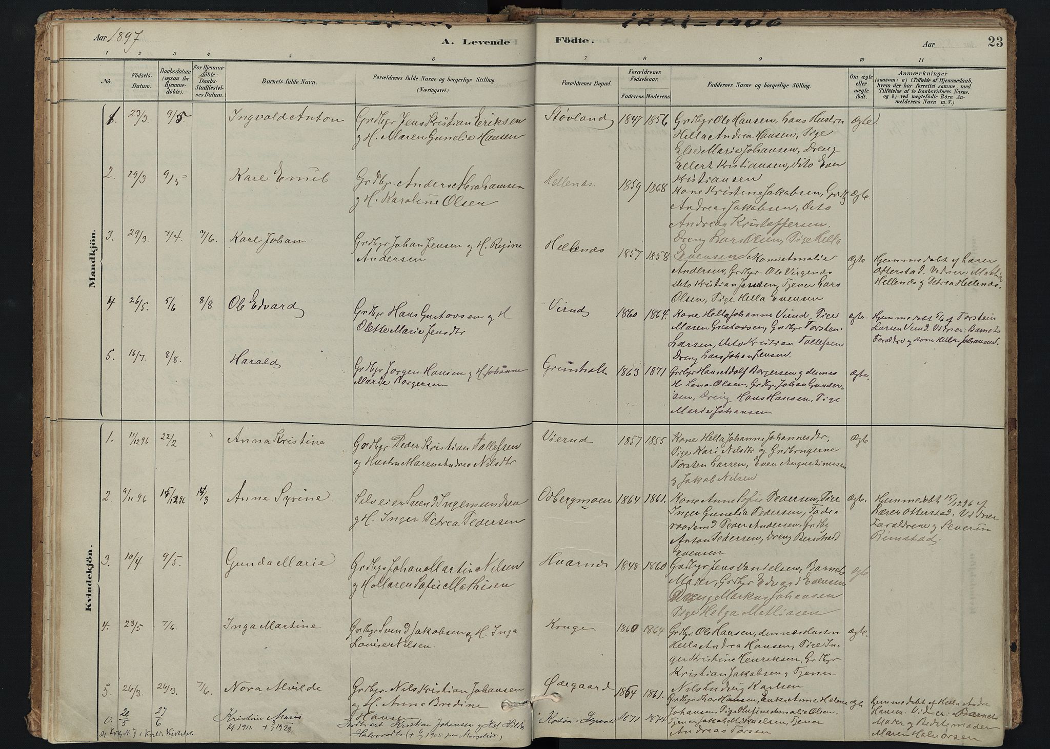 Hedrum kirkebøker, SAKO/A-344/F/Fc/L0001: Parish register (official) no. III 1, 1881-1906, p. 23