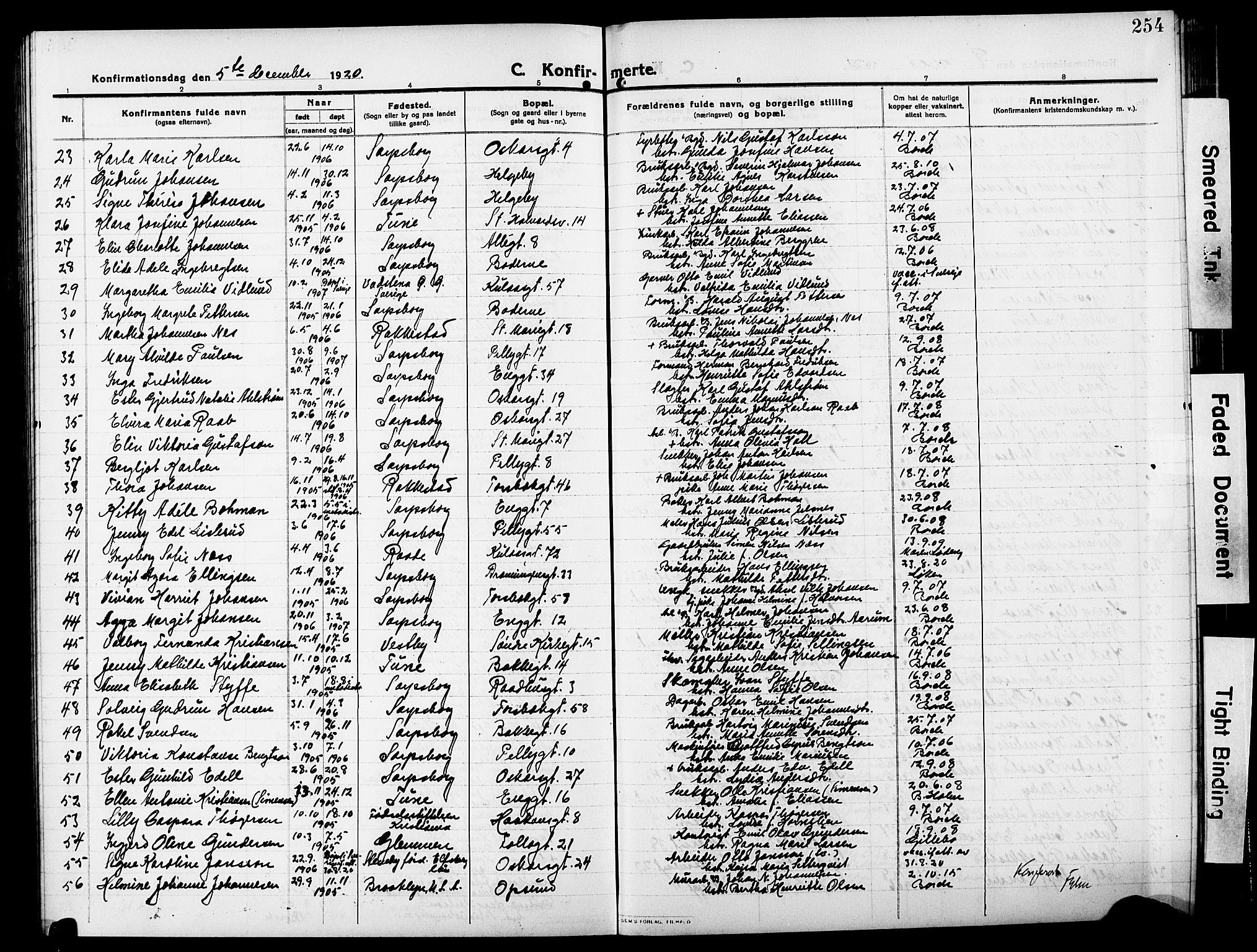 Sarpsborg prestekontor Kirkebøker, AV/SAO-A-2006/G/Ga/L0002: Parish register (copy) no. 2, 1912-1931, p. 254