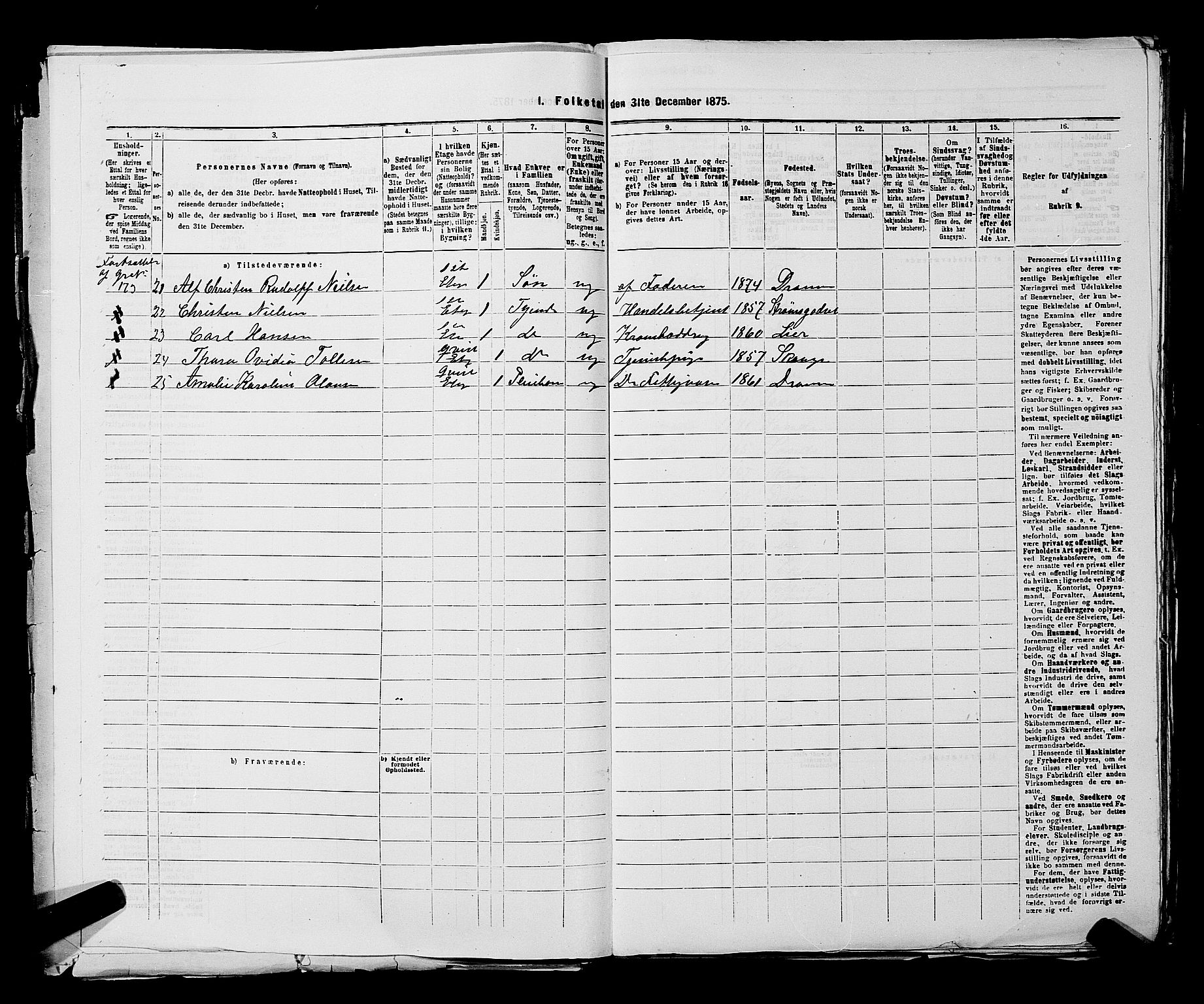 SAKO, 1875 census for 0602 Drammen, 1875, p. 3727