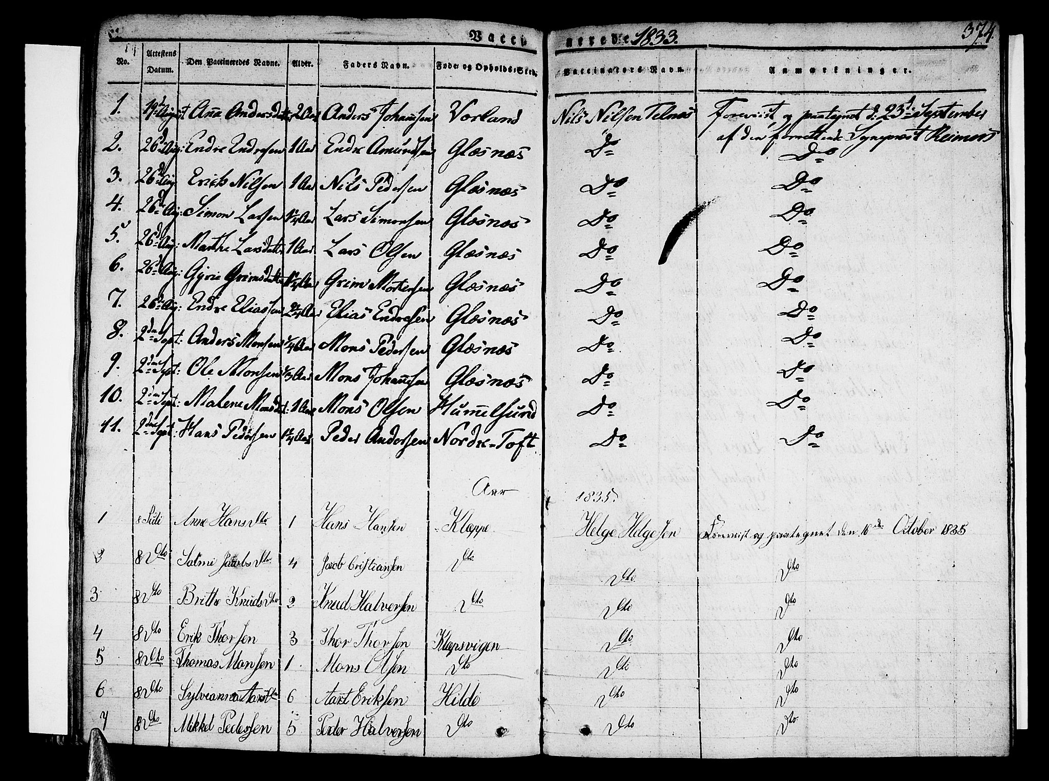 Sund sokneprestembete, SAB/A-99930: Parish register (official) no. A 12, 1825-1835, p. 374