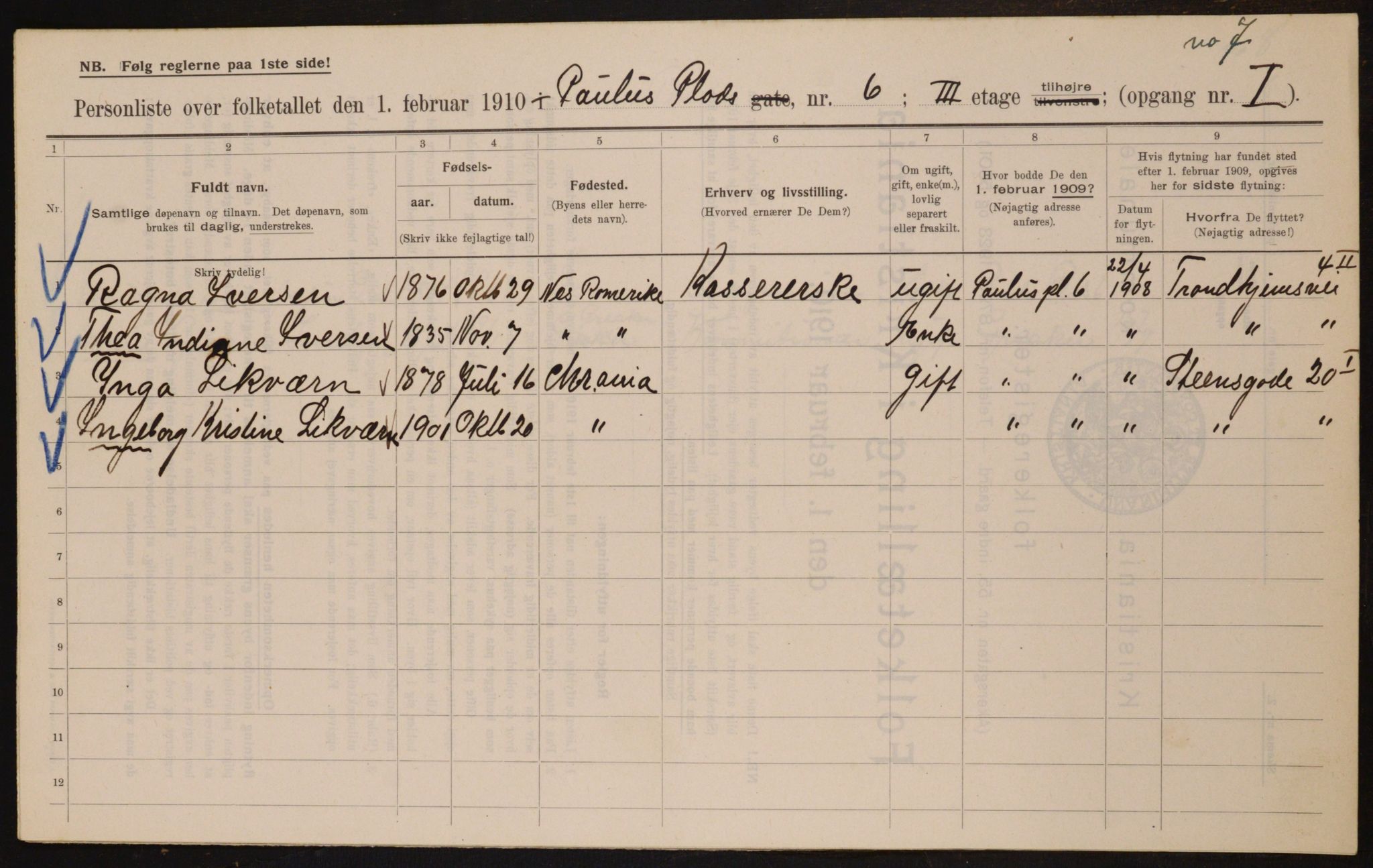 OBA, Municipal Census 1910 for Kristiania, 1910, p. 75645