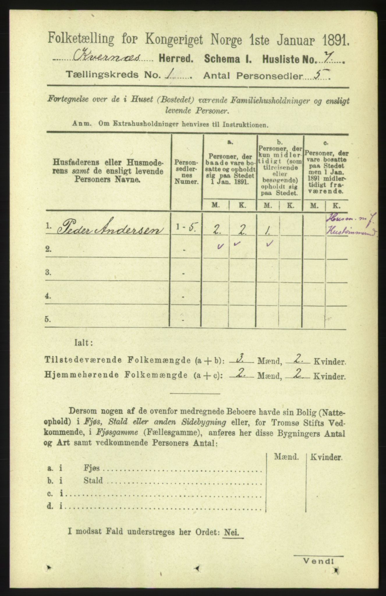 RA, 1891 census for 1553 Kvernes, 1891, p. 50