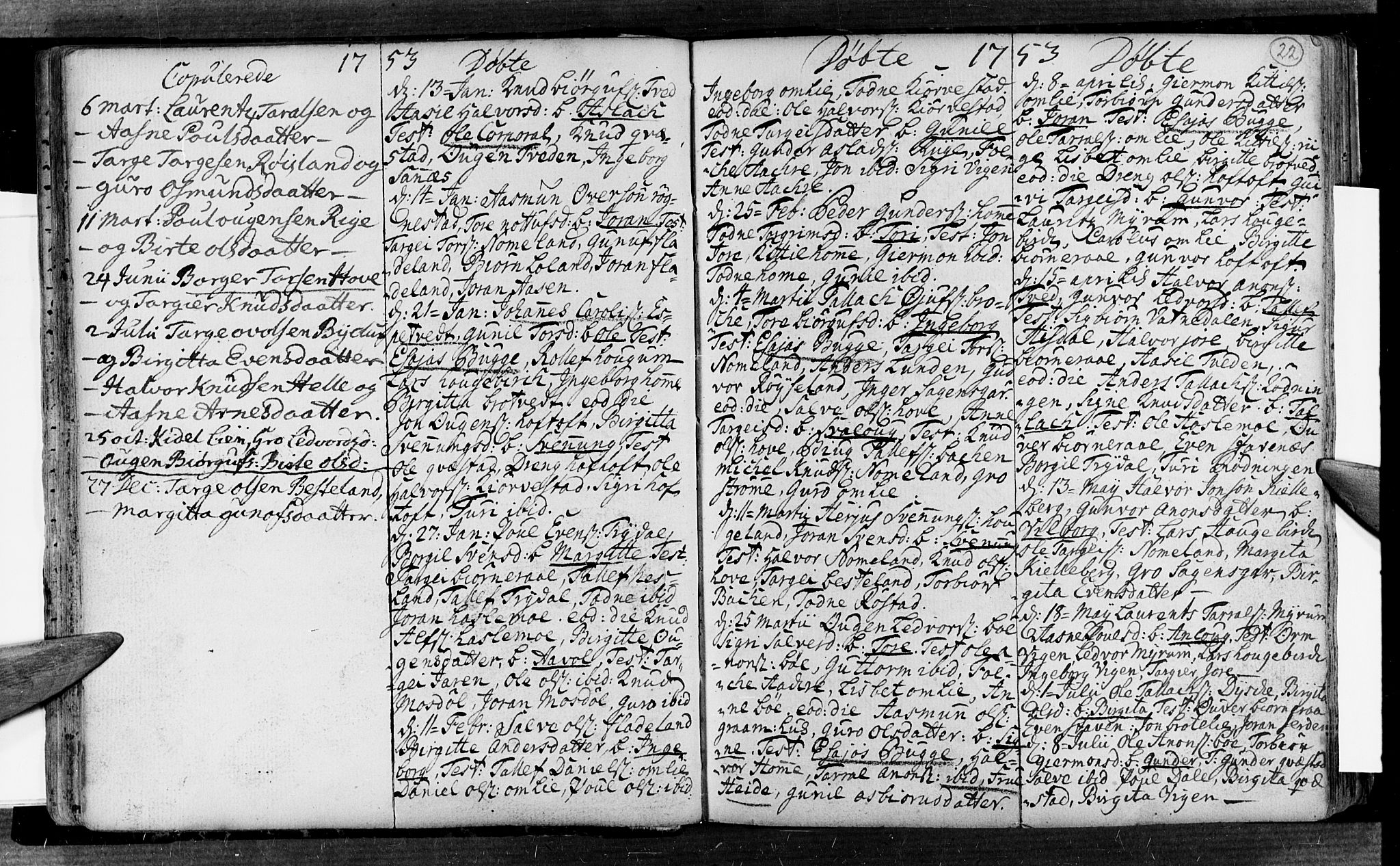 Valle sokneprestkontor, AV/SAK-1111-0044/F/Fa/Fac/L0002: Parish register (official) no. A 2, 1745-1776, p. 22