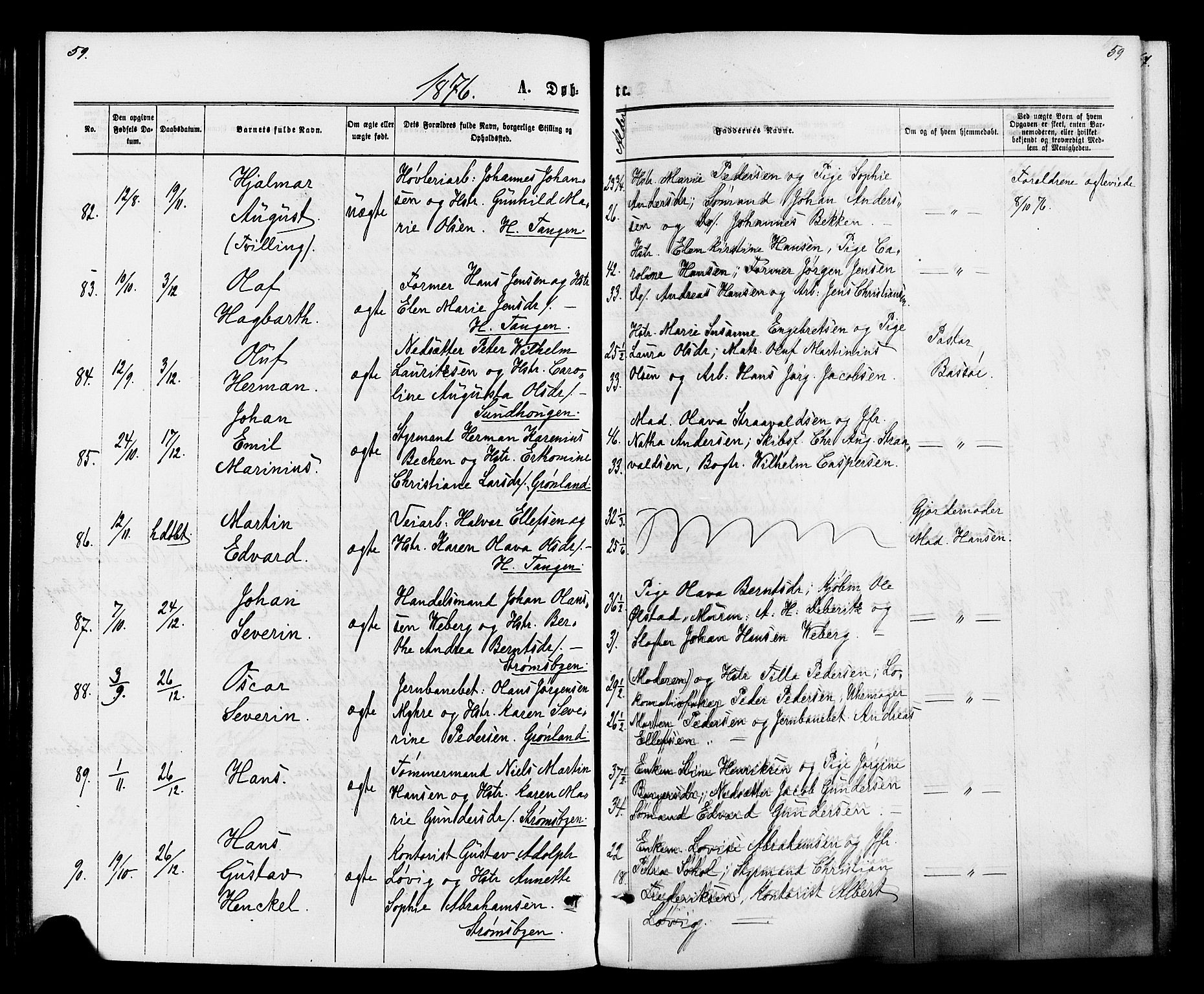 Strømsø kirkebøker, AV/SAKO-A-246/F/Fa/L0020: Parish register (official) no. I 20, 1870-1878, p. 59