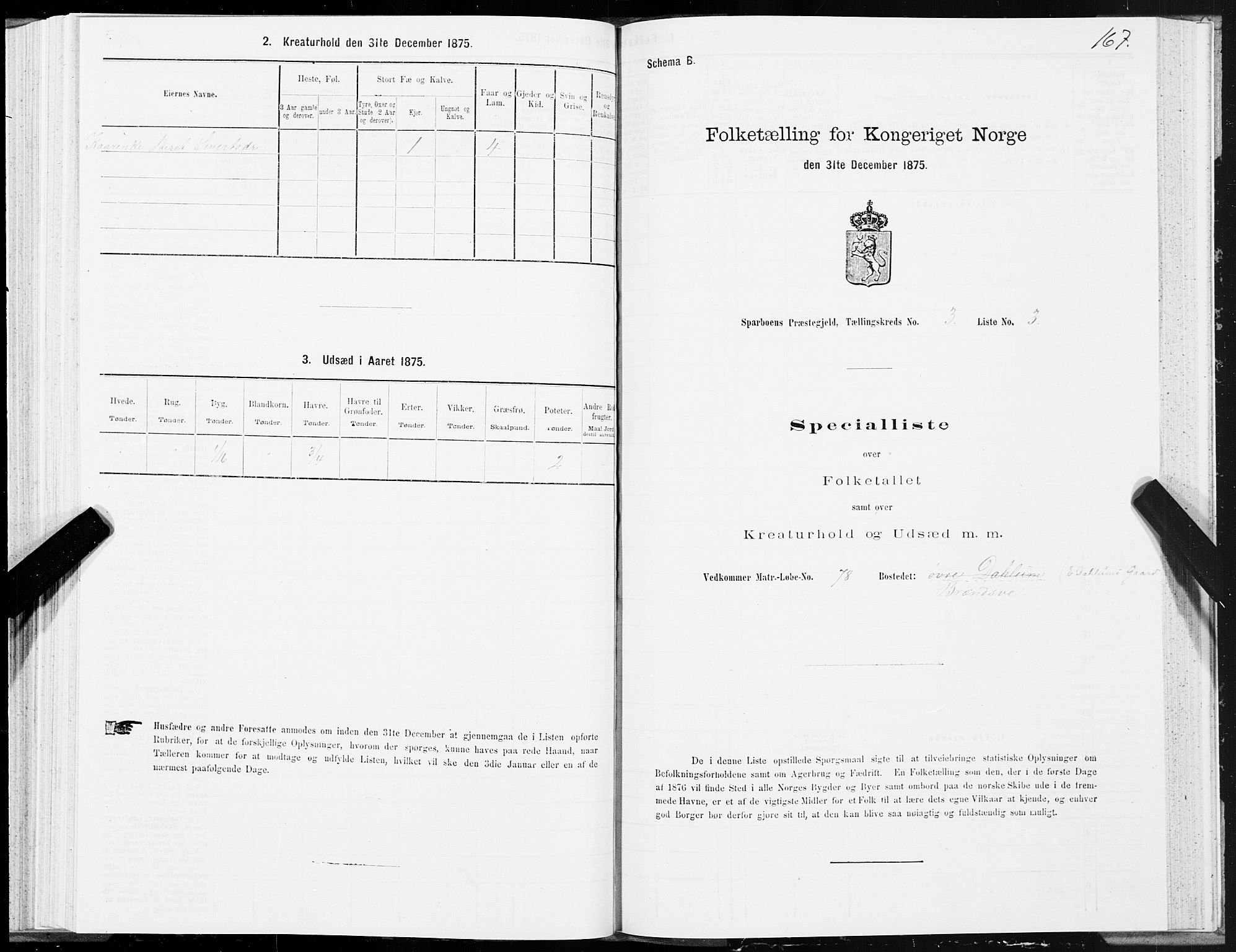 SAT, 1875 census for 1731P Sparbu, 1875, p. 1167