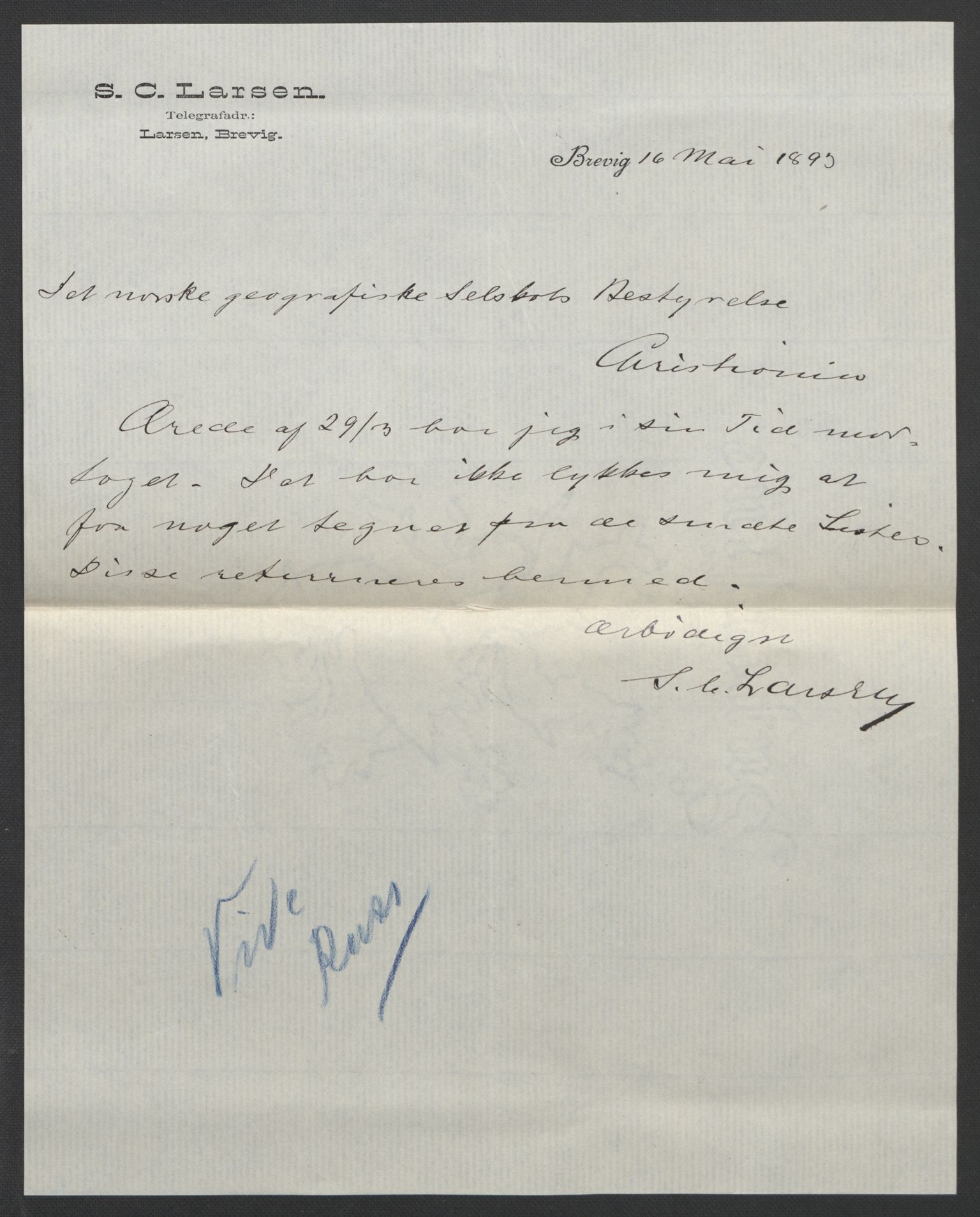 Arbeidskomitéen for Fridtjof Nansens polarekspedisjon, AV/RA-PA-0061/D/L0001/0004: Pengeinnsamlingen / Bidragslister med følgebrev, 1893, p. 13