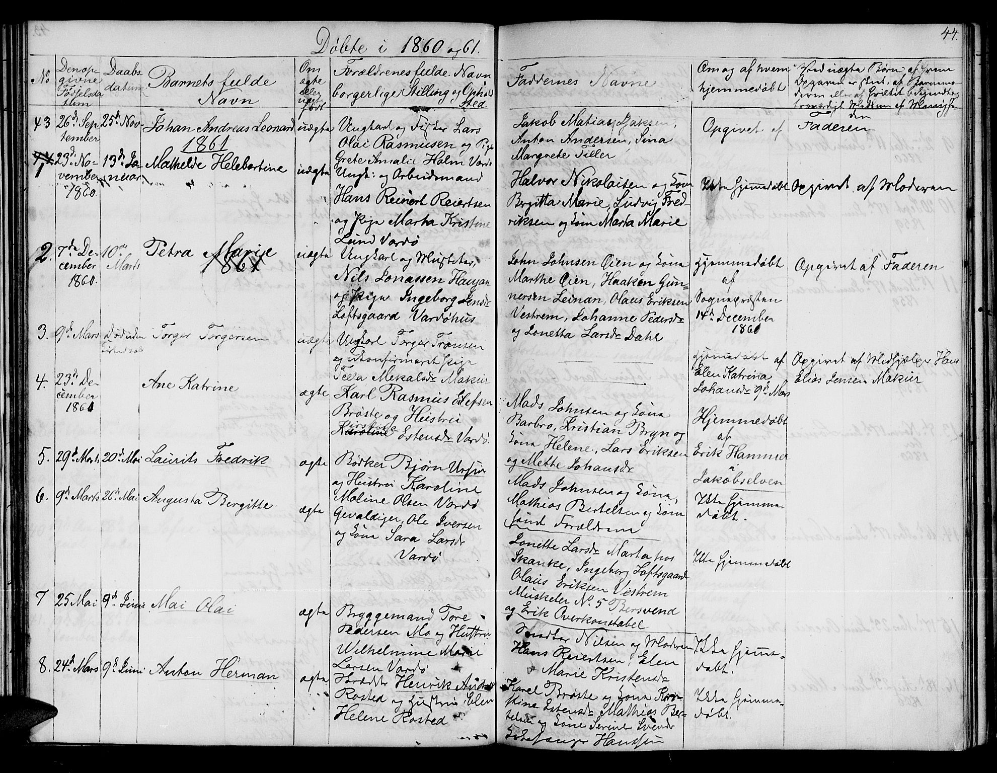 Vardø sokneprestkontor, SATØ/S-1332/H/Hb/L0001klokker: Parish register (copy) no. 1, 1844-1861, p. 44