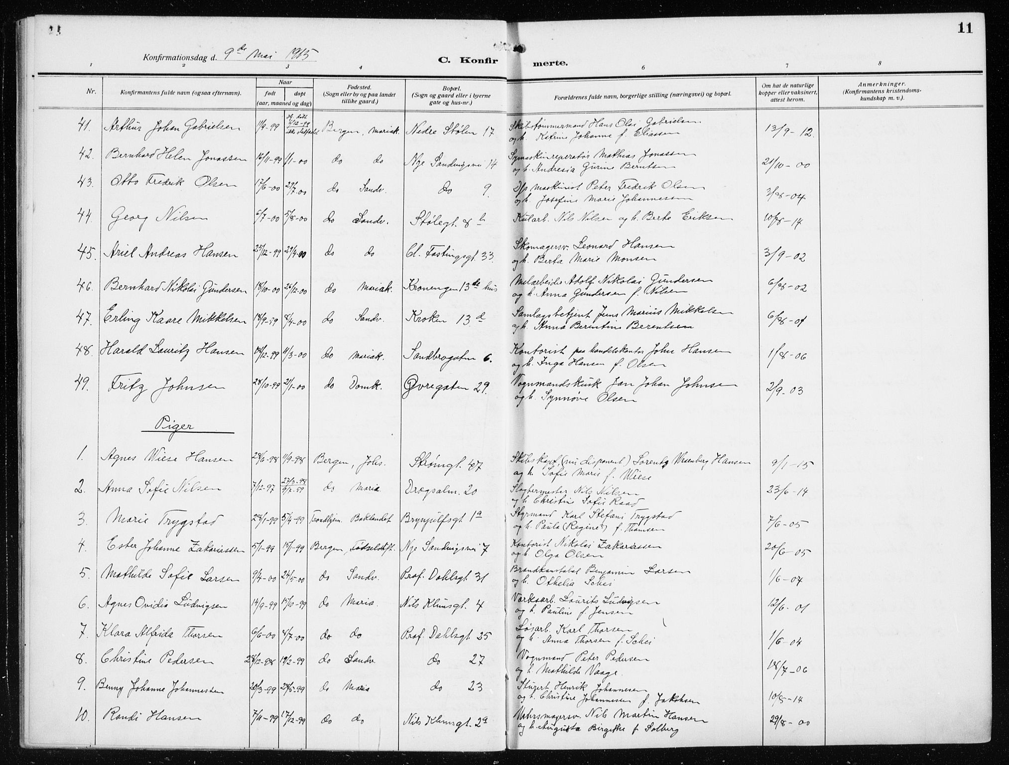 Mariakirken Sokneprestembete, AV/SAB-A-76901/H/Haa/L0015: Parish register (official) no. C 3, 1913-1927, p. 11