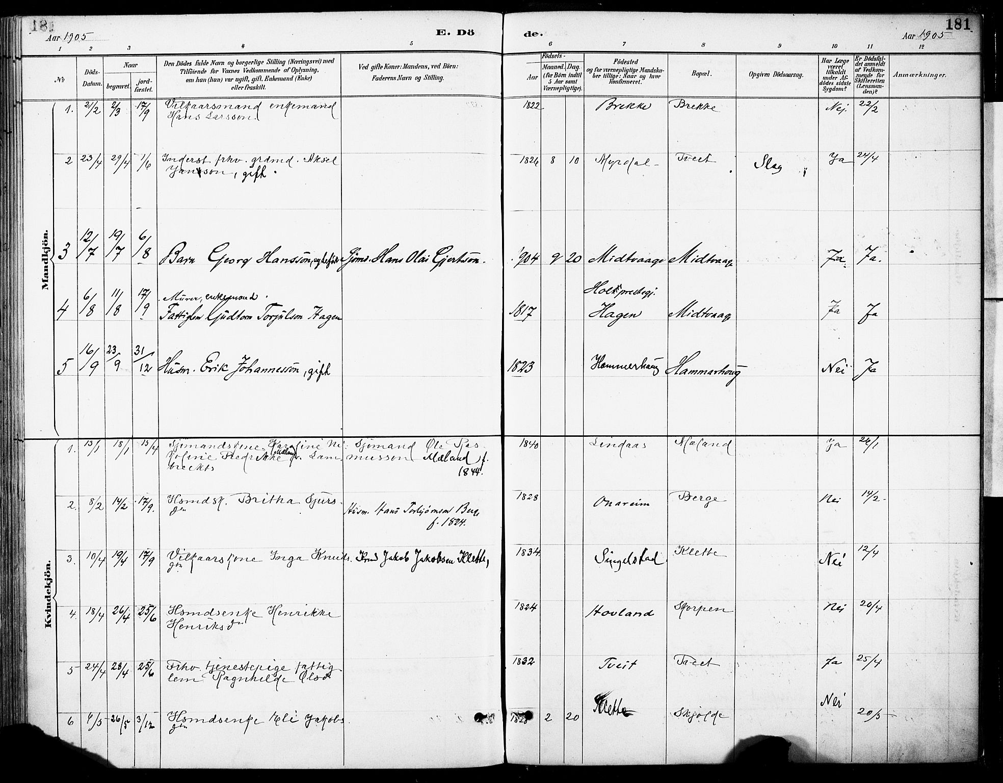 Tysnes sokneprestembete, AV/SAB-A-78601/H/Haa: Parish register (official) no. C 1, 1887-1912, p. 181