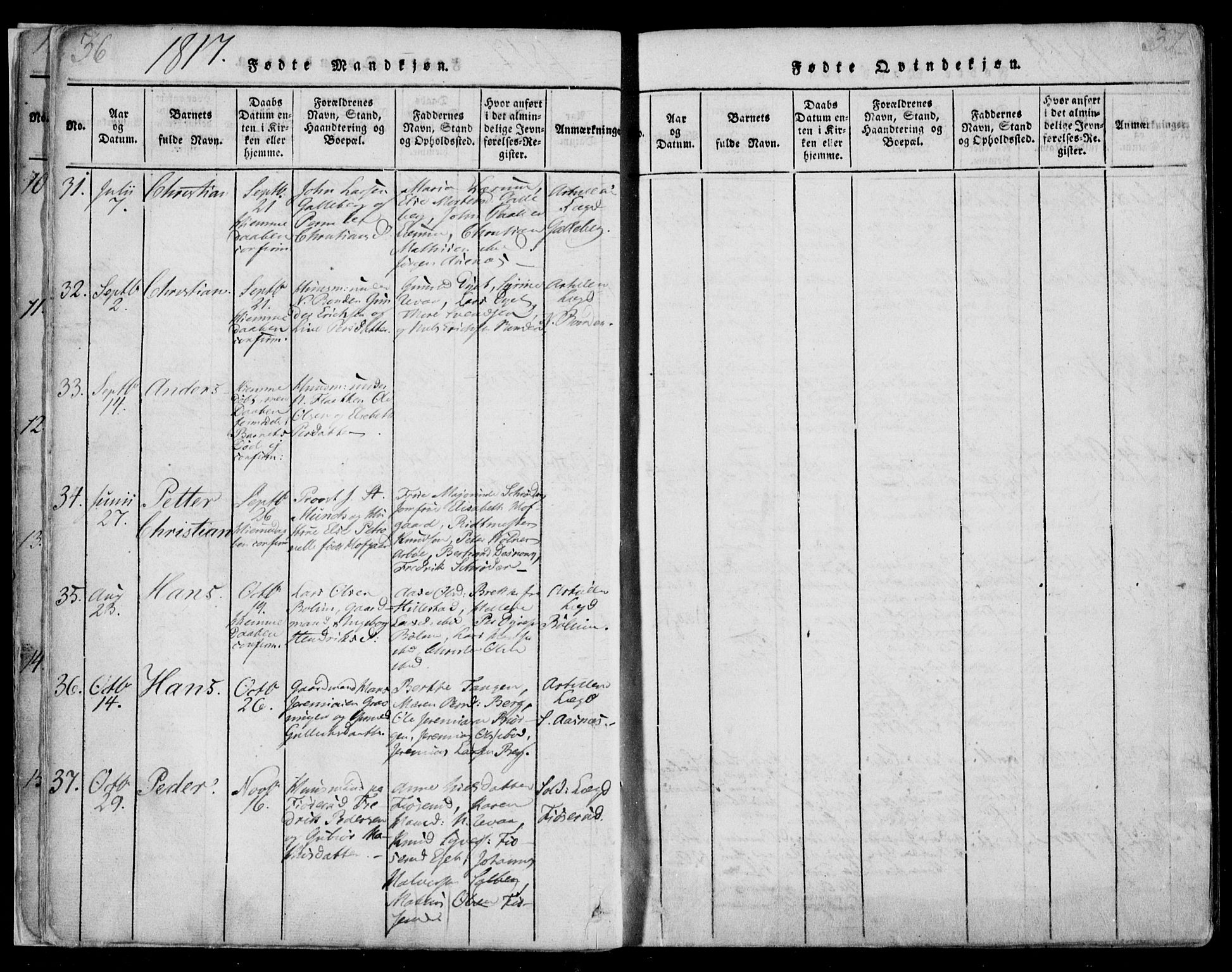 Sande Kirkebøker, SAKO/A-53/F/Fa/L0003: Parish register (official) no. 3, 1814-1847, p. 36-37