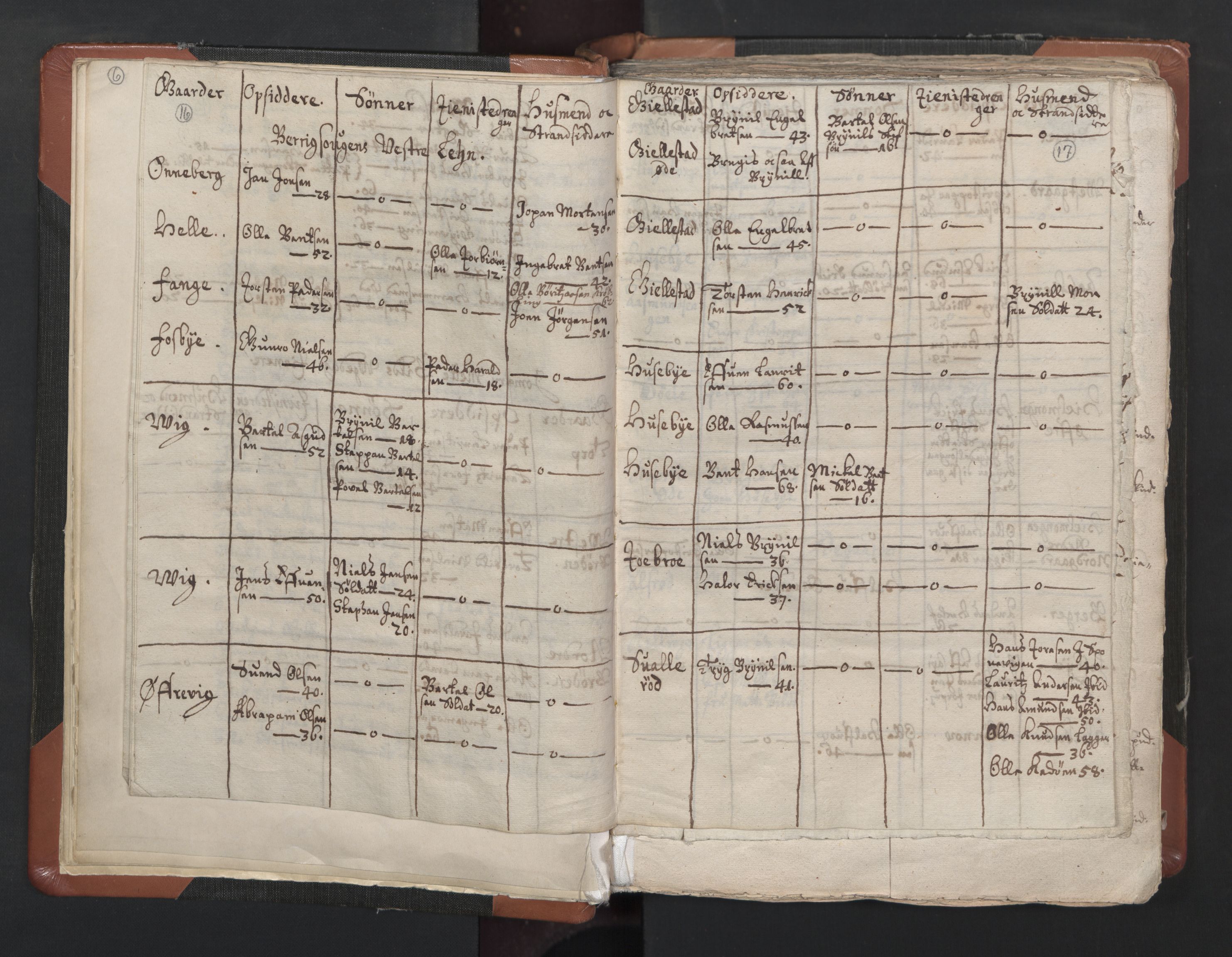 RA, Vicar's Census 1664-1666, no. 1: Nedre Borgesyssel deanery, 1664-1666, p. 16-17