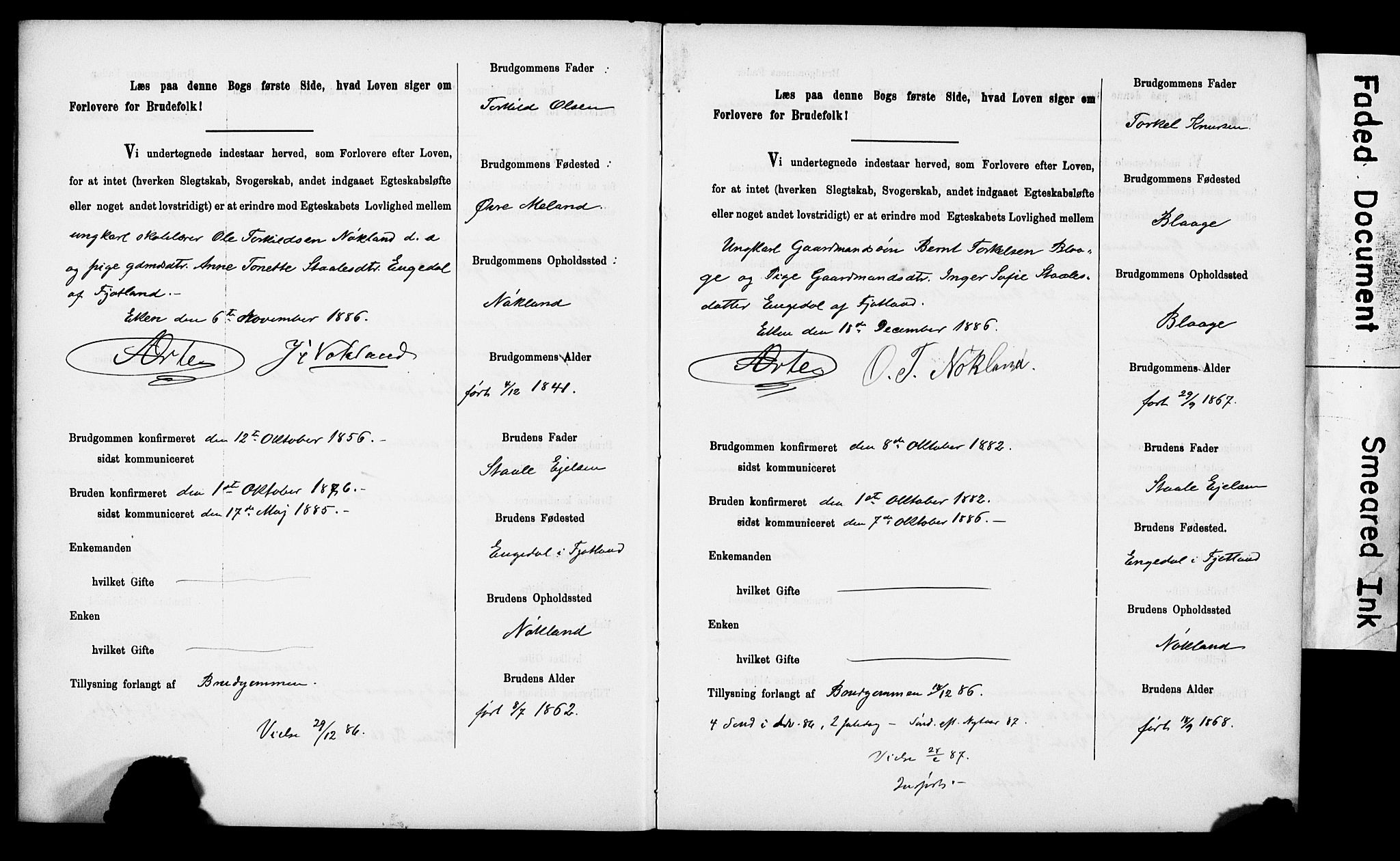 Tysvær sokneprestkontor, AV/SAST-A -101864/I/Ie/L0001: Banns register no. IX, 1886-1901