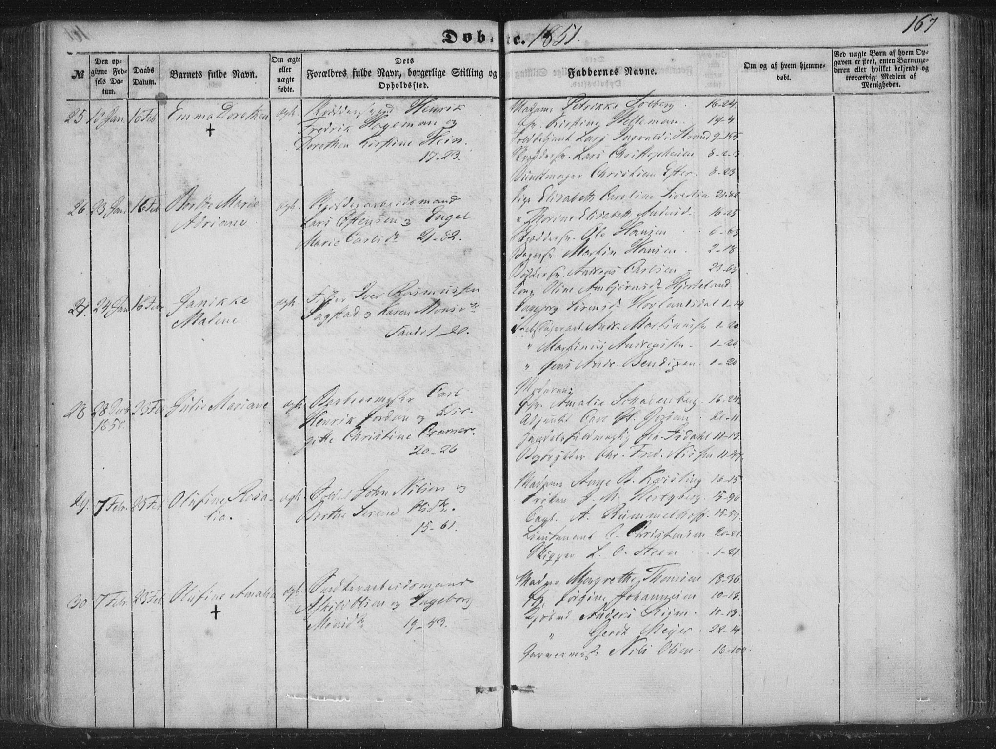 Korskirken sokneprestembete, AV/SAB-A-76101/H/Haa/L0017: Parish register (official) no. B 3, 1851-1857, p. 167