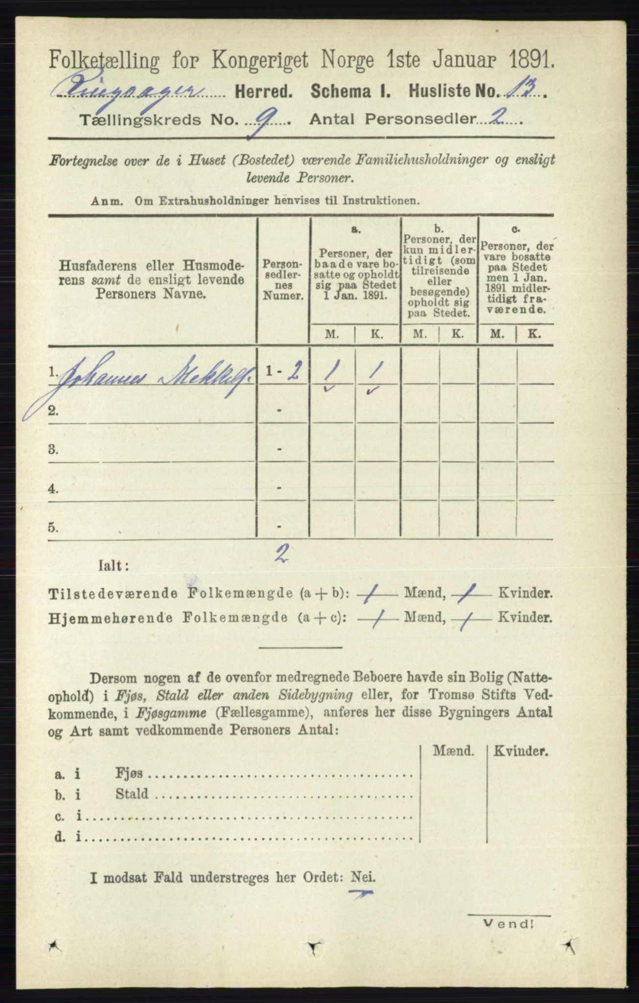 RA, 1891 census for 0412 Ringsaker, 1891, p. 4956