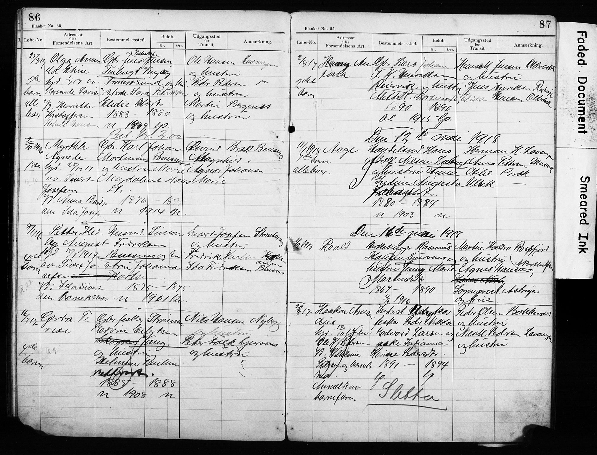 Lyngen sokneprestembete, AV/SATØ-S-1289/H/Ha/L0052/0002: Baptism register no. 52.2, 1915-1928, p. 86-87