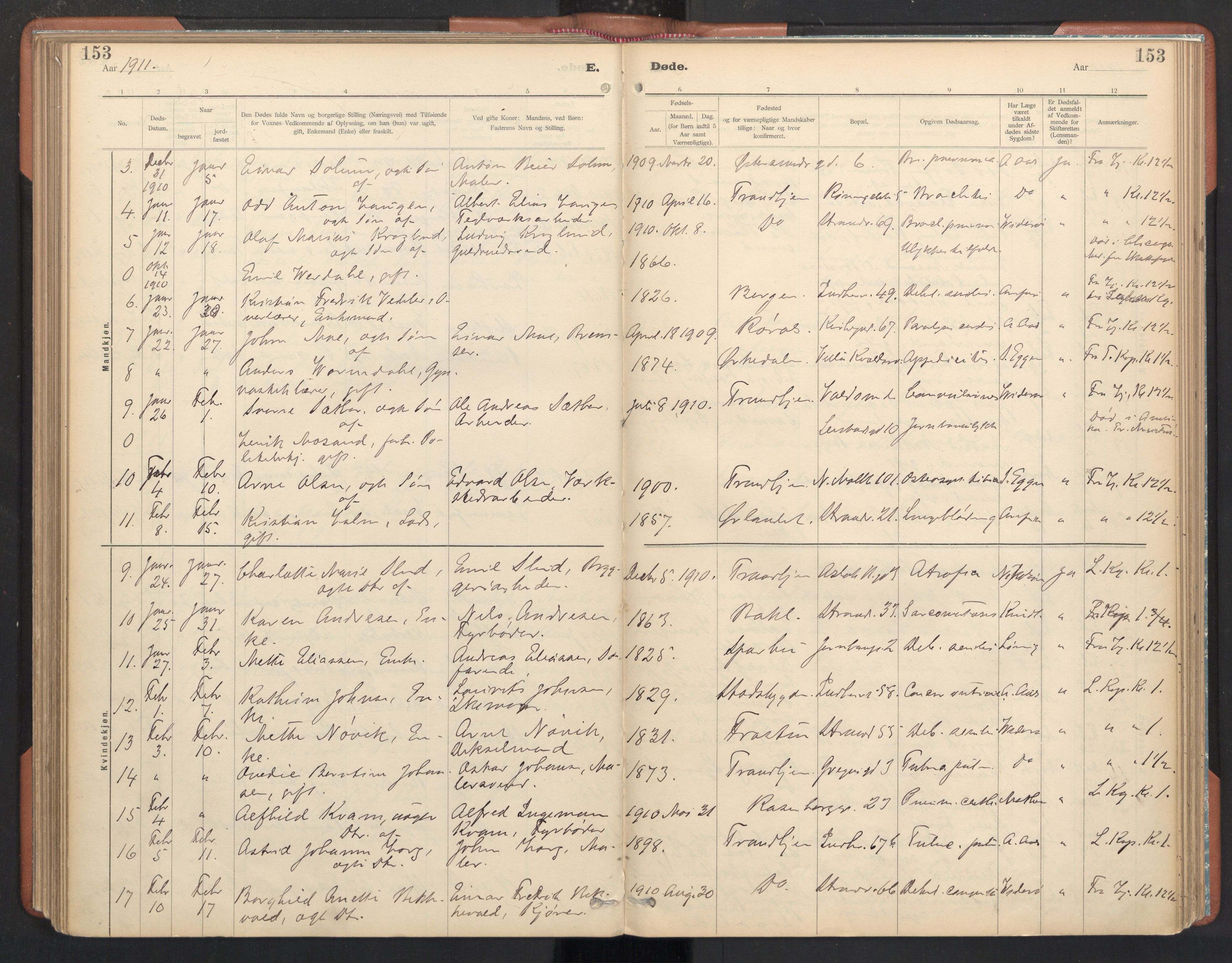 Ministerialprotokoller, klokkerbøker og fødselsregistre - Sør-Trøndelag, SAT/A-1456/605/L0244: Parish register (official) no. 605A06, 1908-1954, p. 153