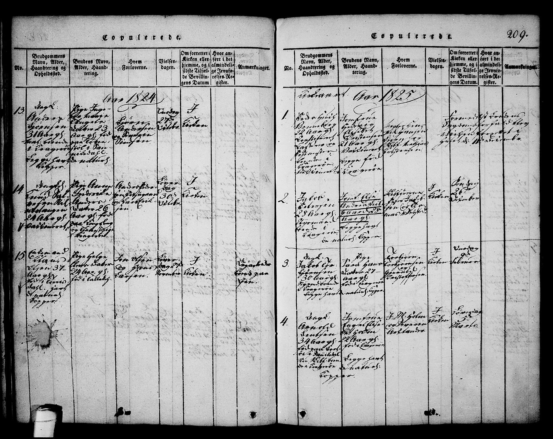 Kragerø kirkebøker, SAKO/A-278/G/Ga/L0002: Parish register (copy) no. 2, 1814-1831, p. 209