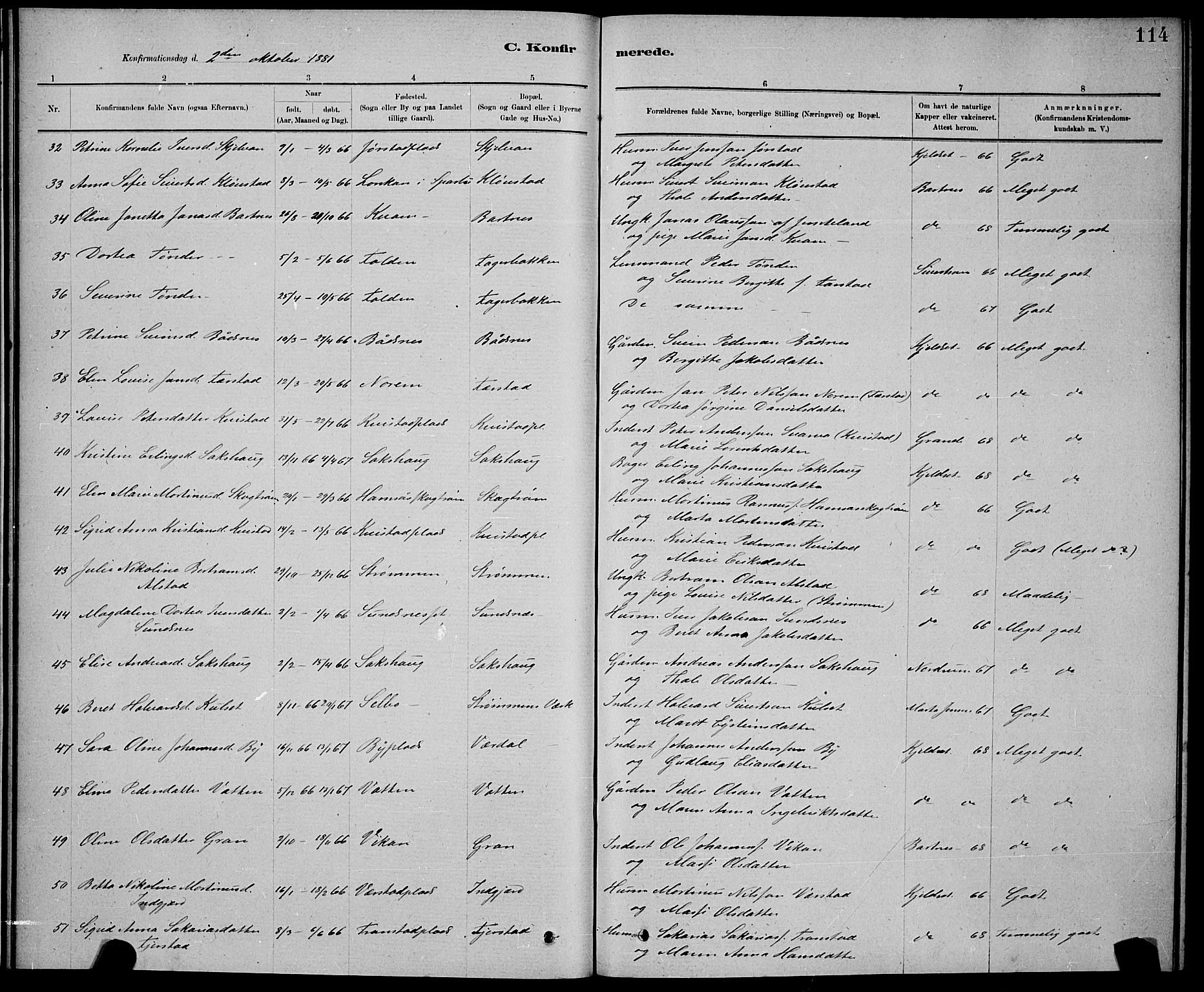 Ministerialprotokoller, klokkerbøker og fødselsregistre - Nord-Trøndelag, AV/SAT-A-1458/730/L0301: Parish register (copy) no. 730C04, 1880-1897, p. 114