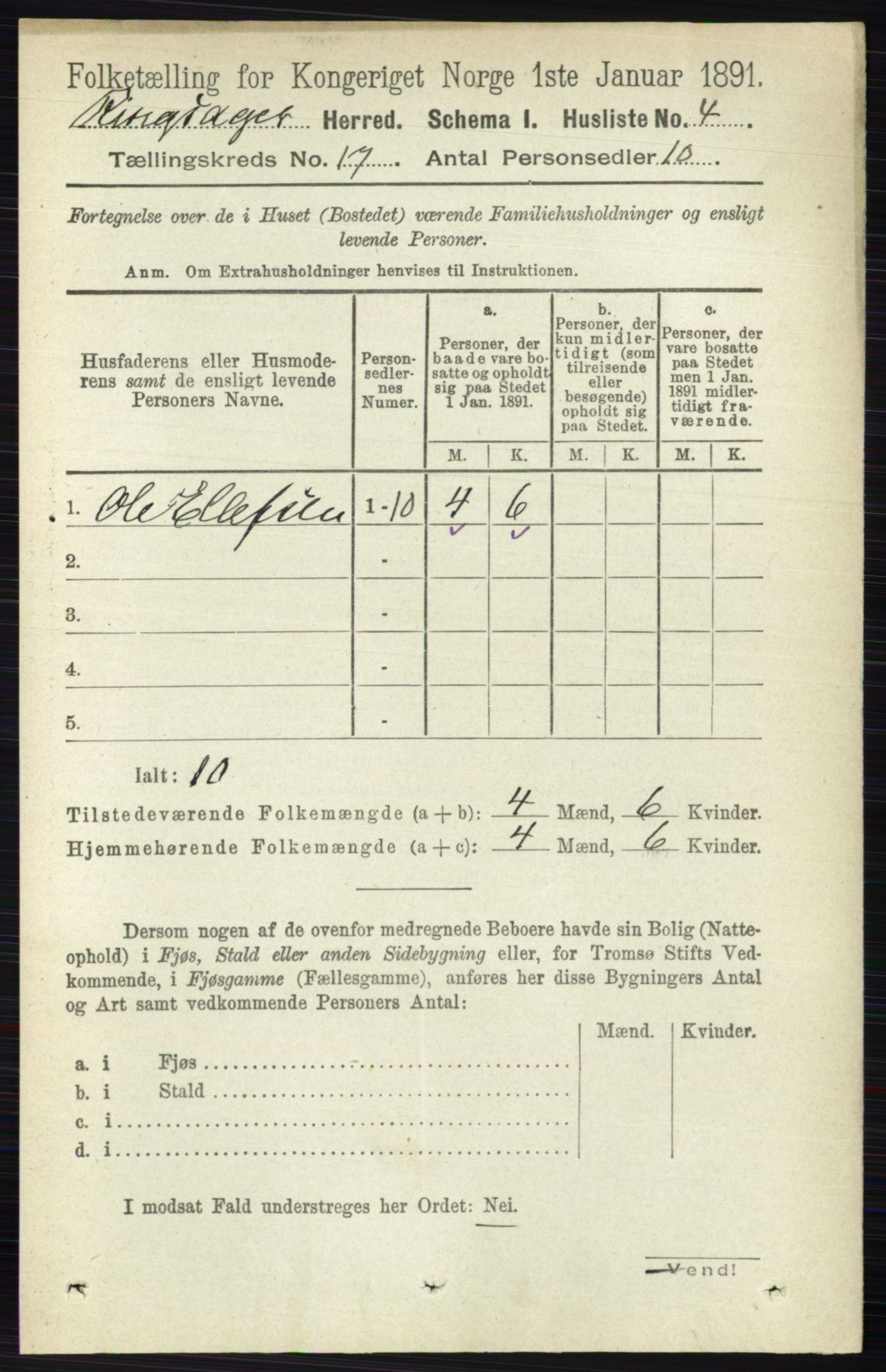 RA, 1891 census for 0412 Ringsaker, 1891, p. 9646