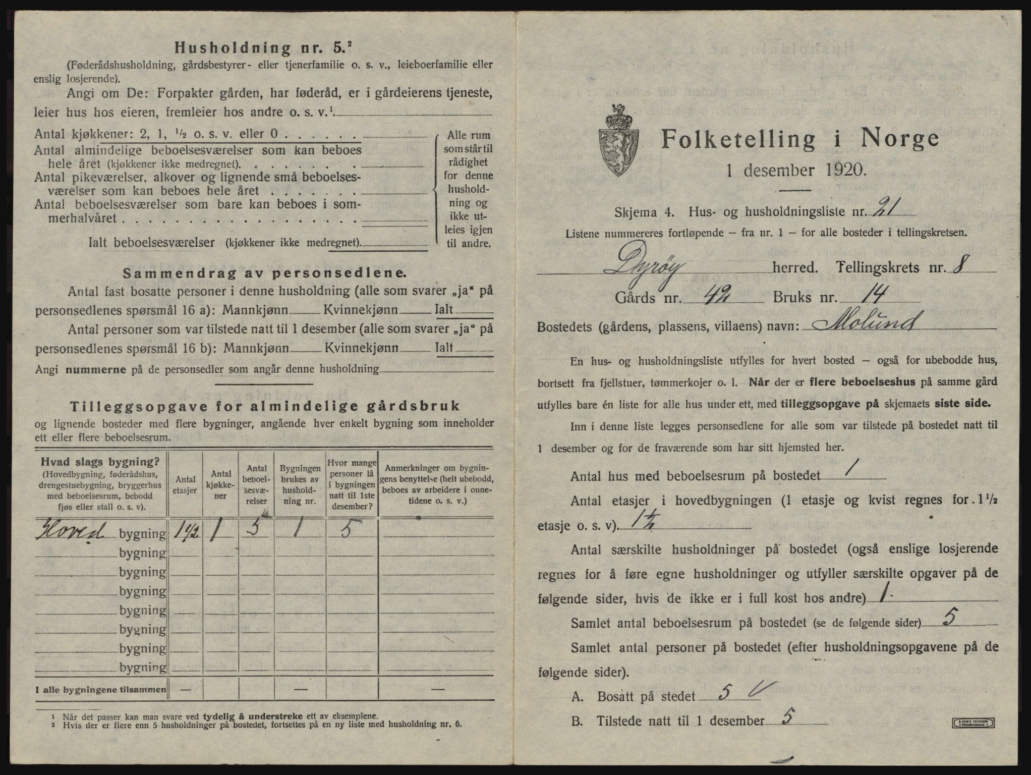 SATØ, 1920 census for Dyrøy, 1920, p. 637