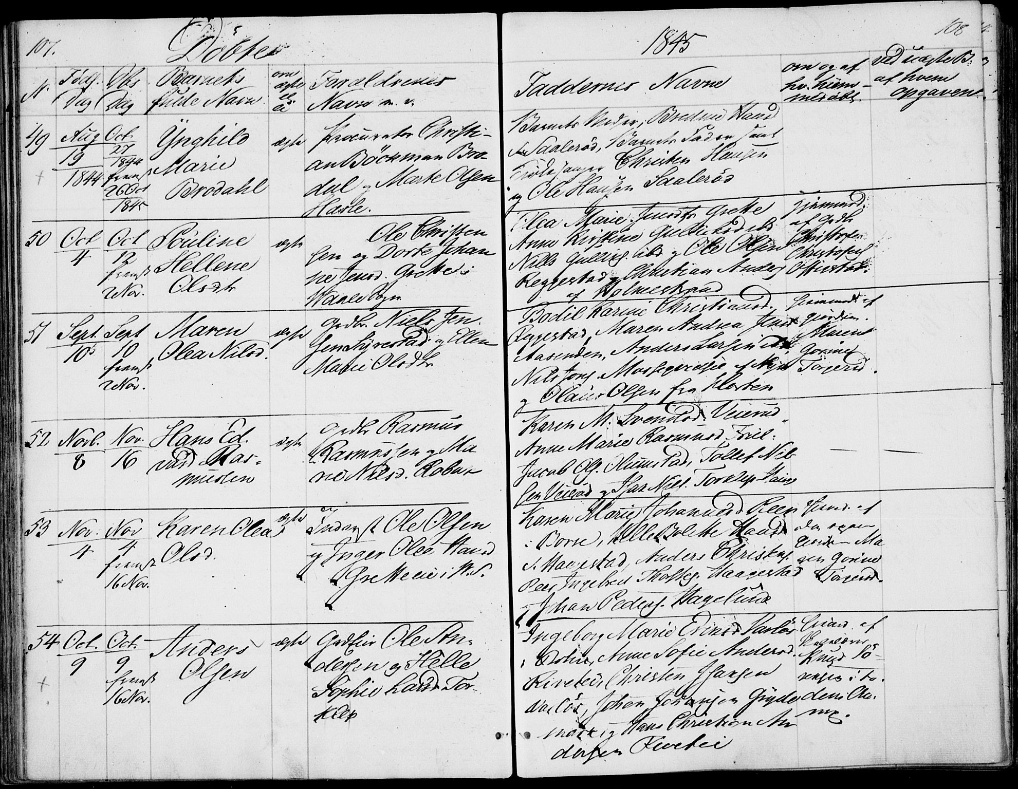 Våle kirkebøker, AV/SAKO-A-334/F/Fa/L0009a: Parish register (official) no. I 9A, 1839-1860, p. 107-108