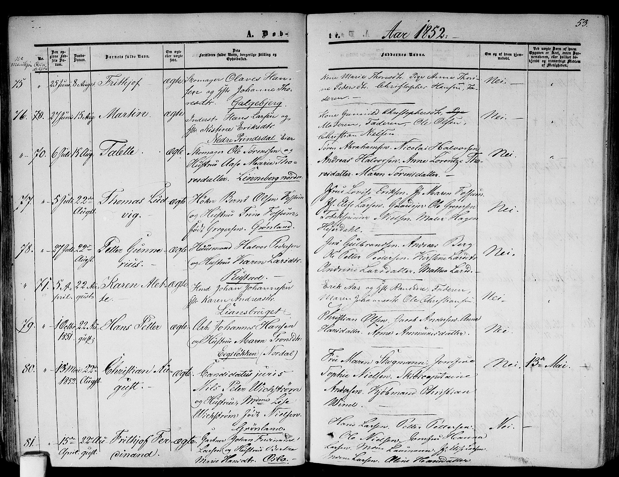 Gamlebyen prestekontor Kirkebøker, AV/SAO-A-10884/F/Fa/L0004: Parish register (official) no. 4, 1850-1857, p. 53