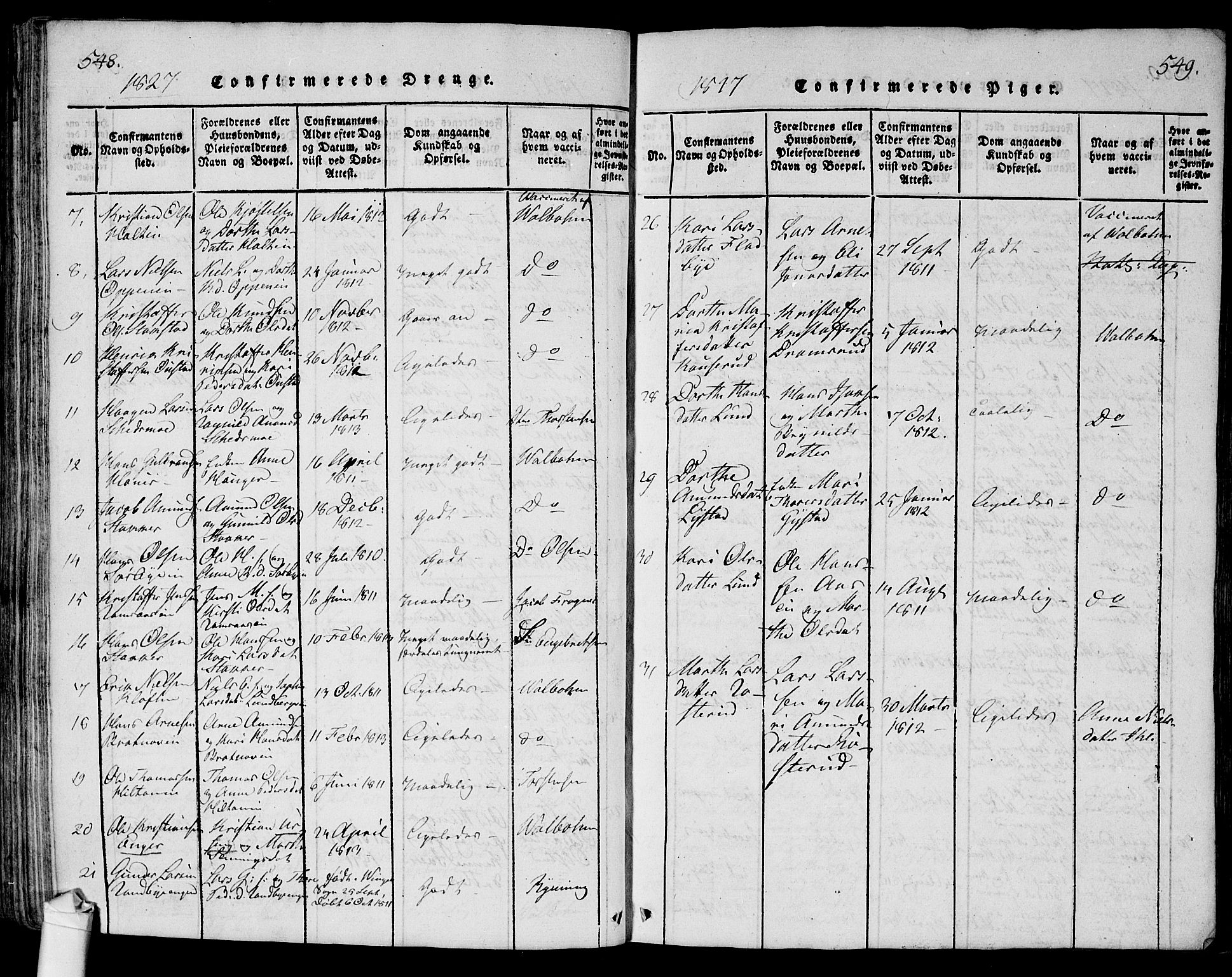 Ullensaker prestekontor Kirkebøker, AV/SAO-A-10236a/G/Ga/L0001: Parish register (copy) no. I 1, 1815-1835, p. 548-549