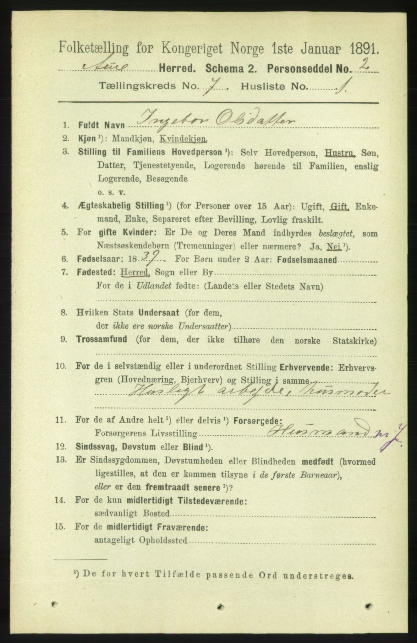 RA, 1891 census for 1569 Aure, 1891, p. 3838