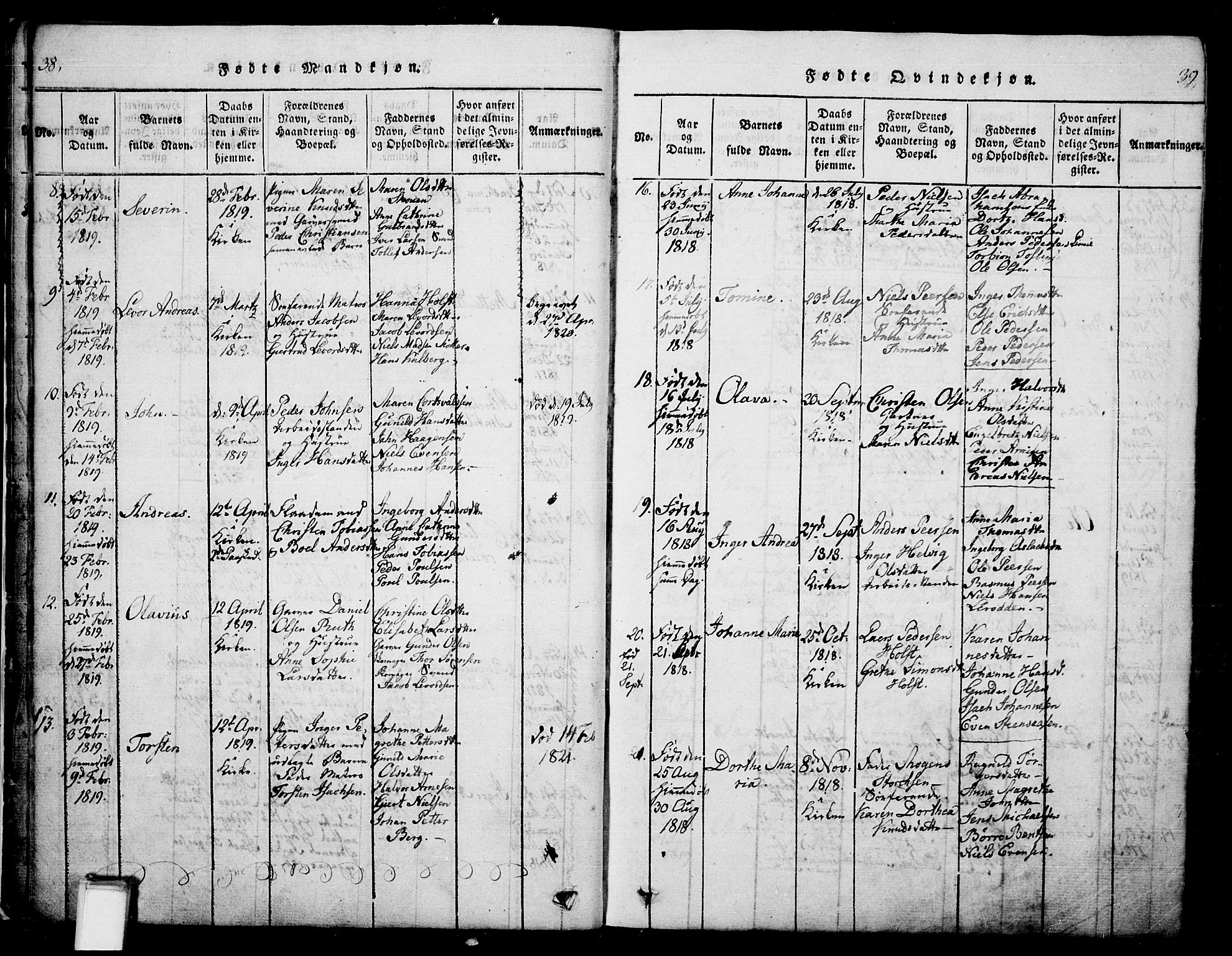 Skien kirkebøker, AV/SAKO-A-302/G/Ga/L0002: Parish register (copy) no. 2, 1814-1842, p. 38-39