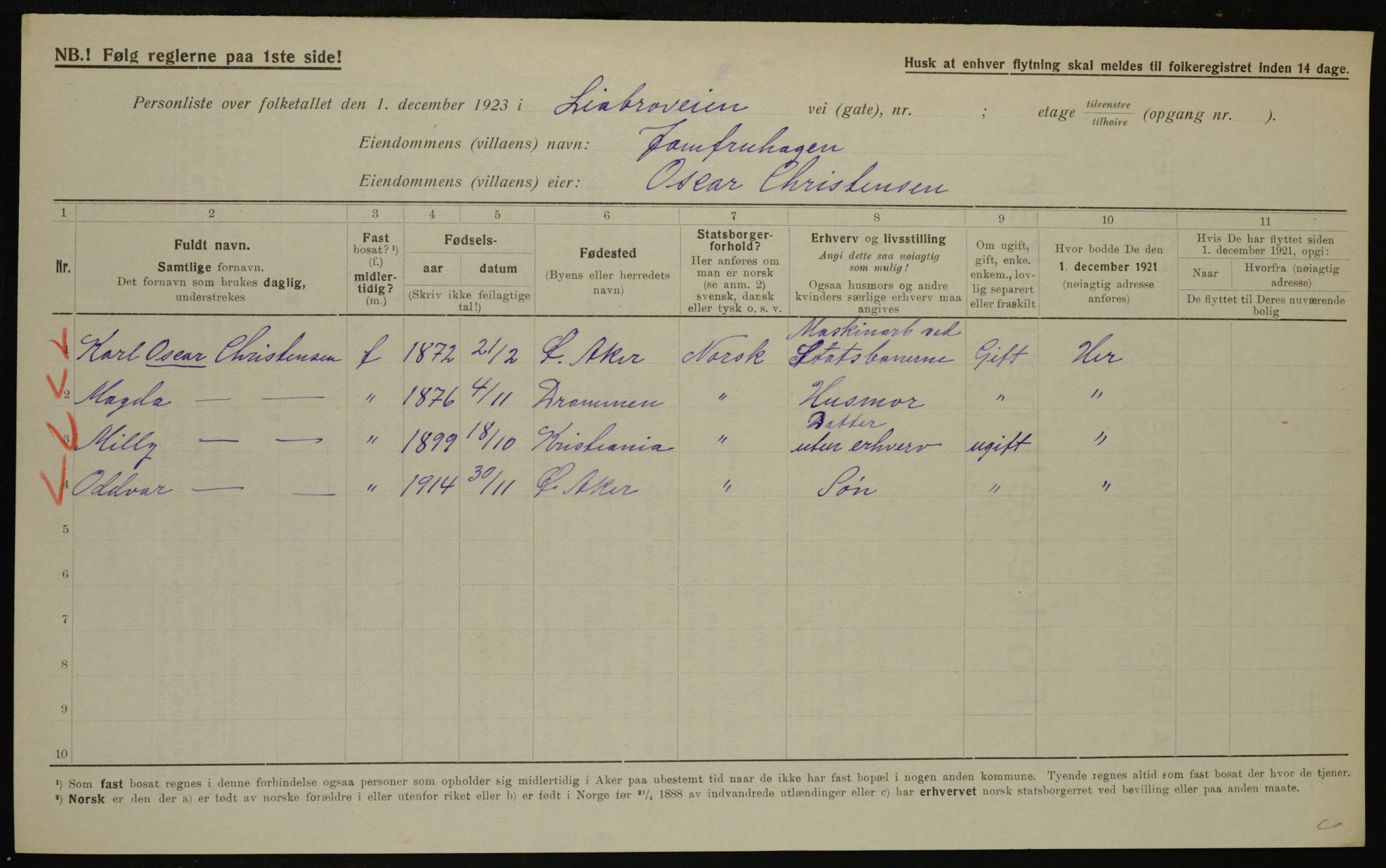 , Municipal Census 1923 for Aker, 1923, p. 41269