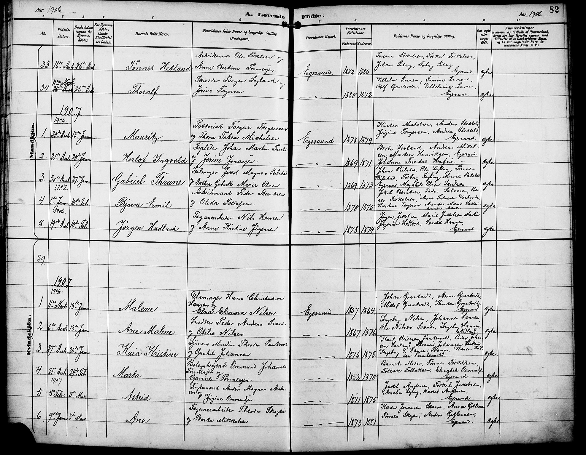 Eigersund sokneprestkontor, SAST/A-101807/S09/L0010: Parish register (copy) no. B 10, 1893-1907, p. 82