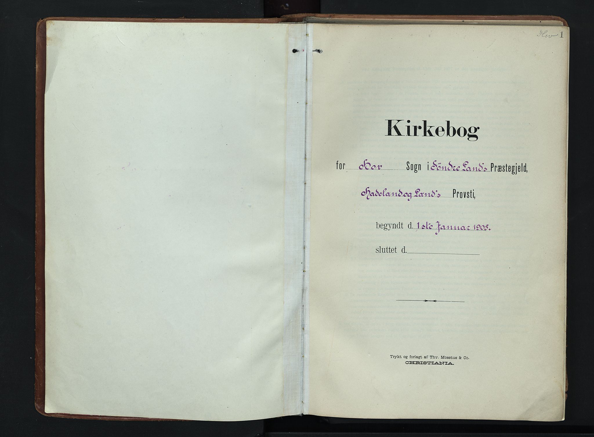 Søndre Land prestekontor, SAH/PREST-122/K/L0007: Parish register (official) no. 7, 1905-1914, p. 1