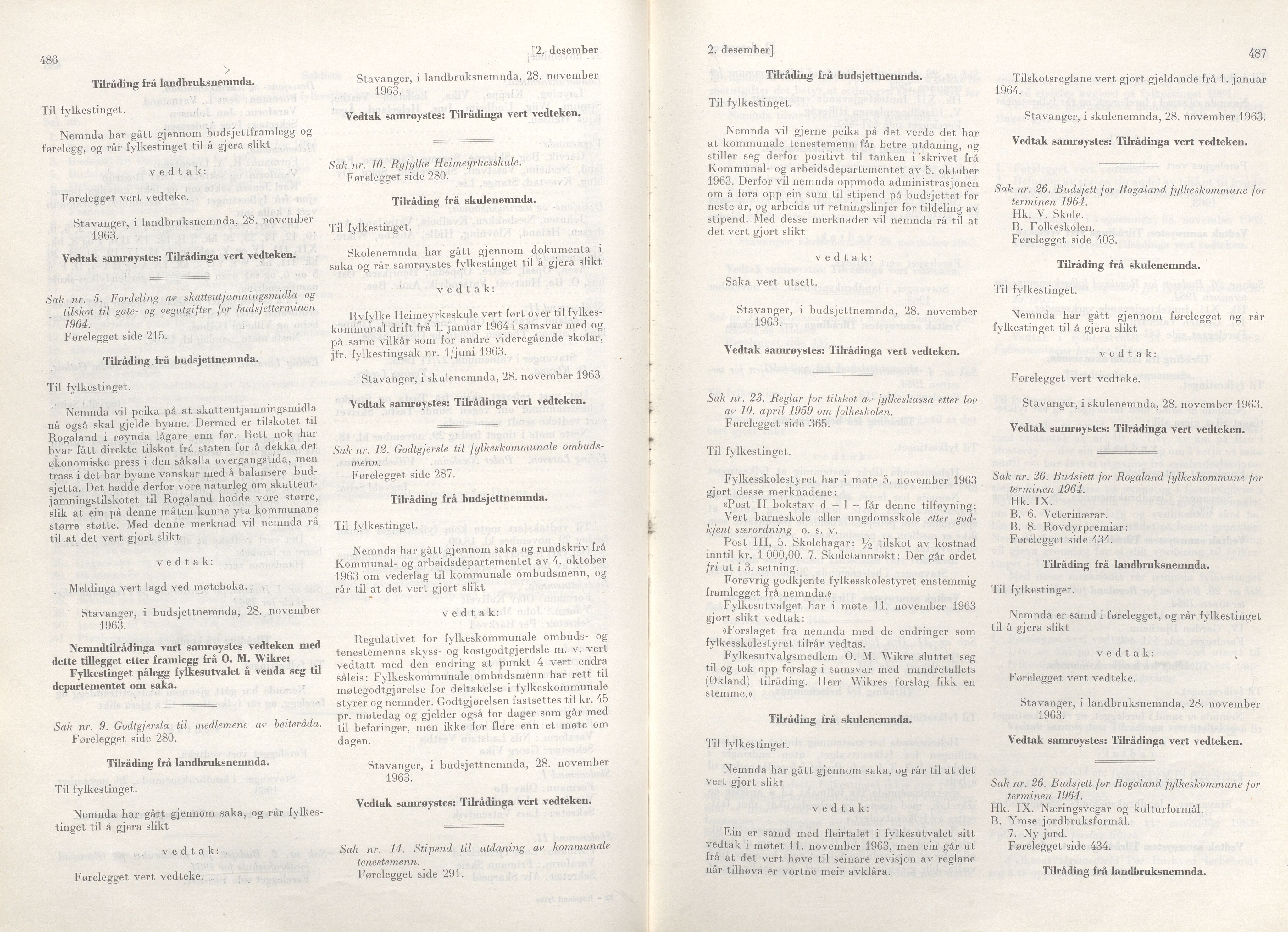 Rogaland fylkeskommune - Fylkesrådmannen , IKAR/A-900/A/Aa/Aaa/L0083: Møtebok , 1963, p. 486-487