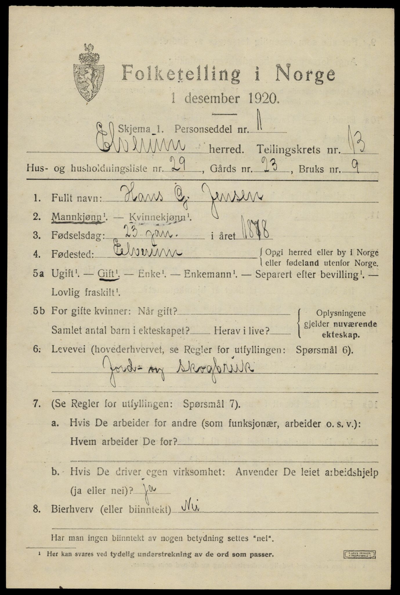 SAH, 1920 census for Elverum, 1920, p. 17700