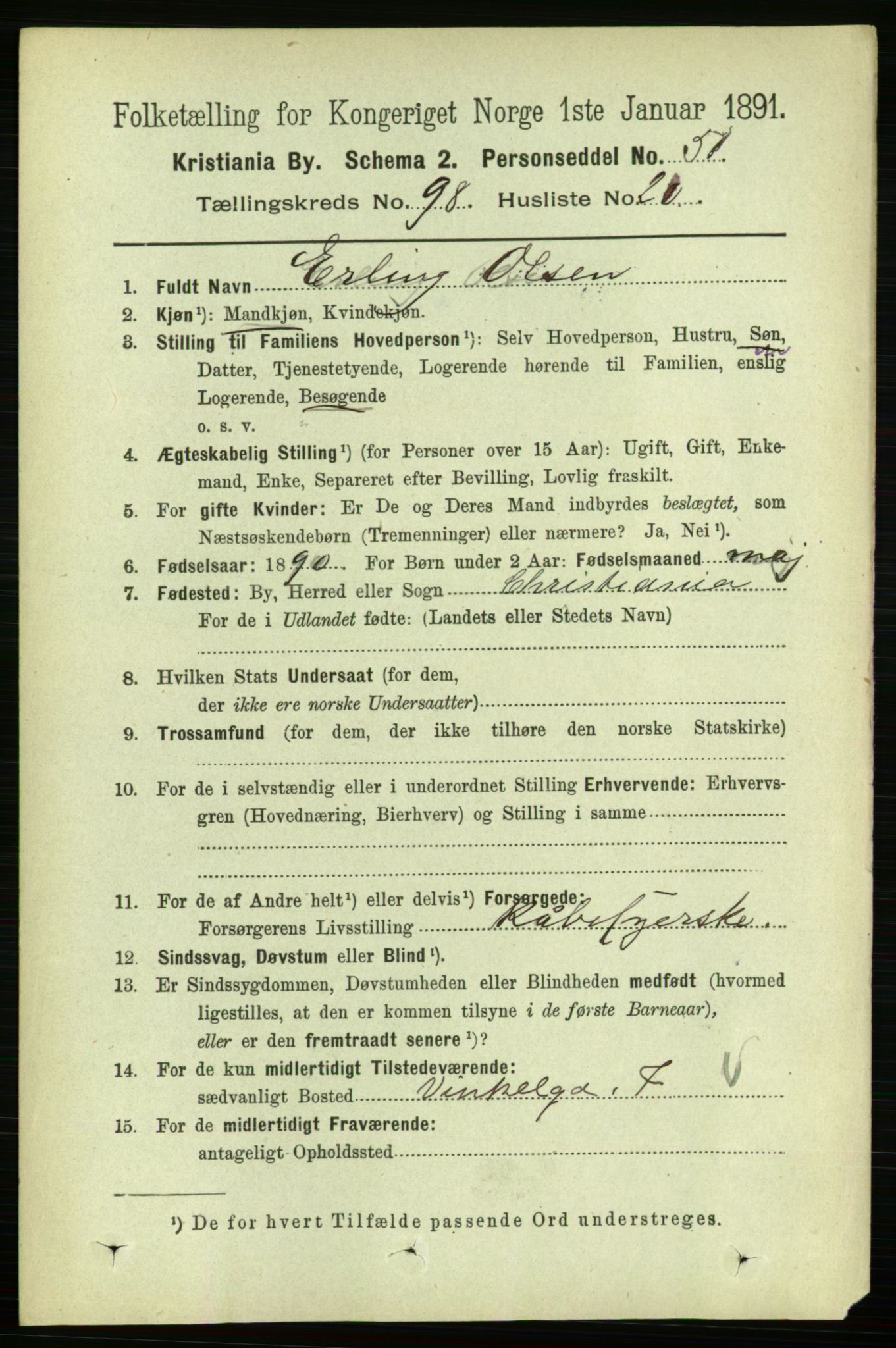 RA, 1891 census for 0301 Kristiania, 1891, p. 48379