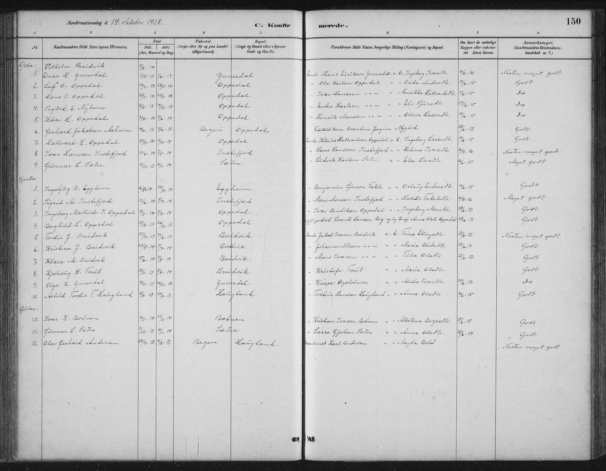 Gulen sokneprestembete, SAB/A-80201/H/Hab/Habc/L0002: Parish register (copy) no. C 2, 1880-1938, p. 150