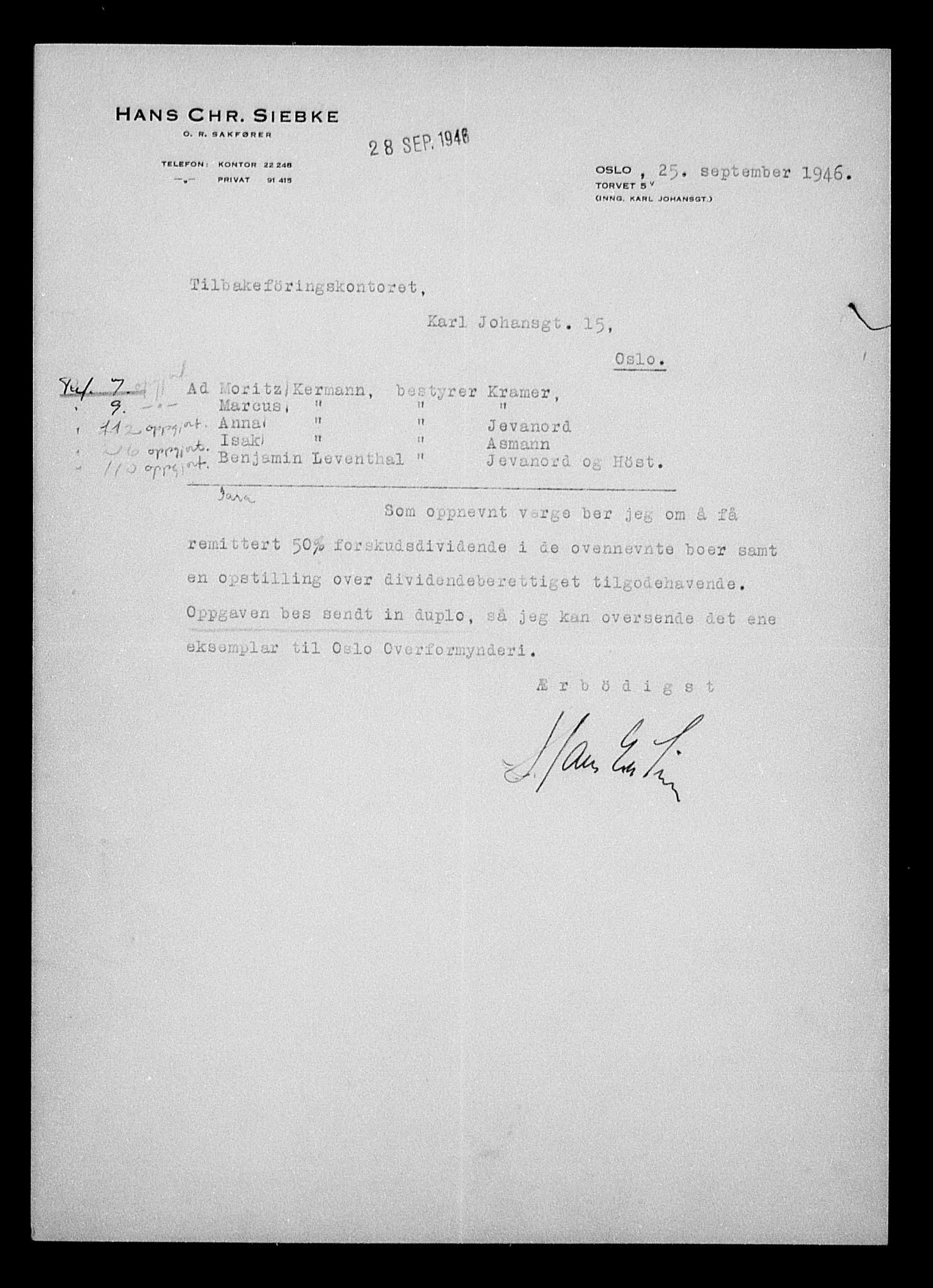 Justisdepartementet, Tilbakeføringskontoret for inndratte formuer, AV/RA-S-1564/H/Hc/Hcc/L0951: --, 1945-1947, p. 89