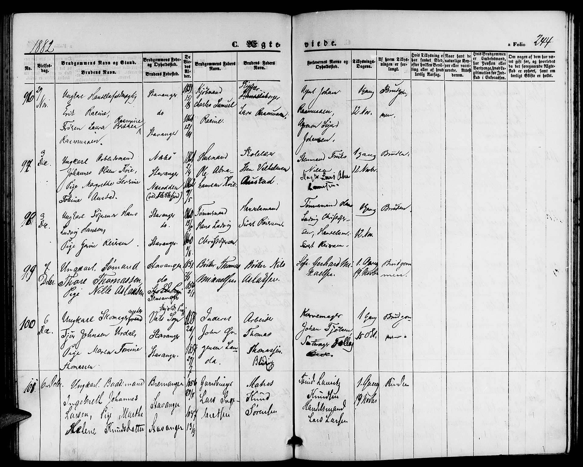 St. Petri sokneprestkontor, AV/SAST-A-101813/001/30/30BB/L0002: Parish register (copy) no. B 2, 1865-1885, p. 244