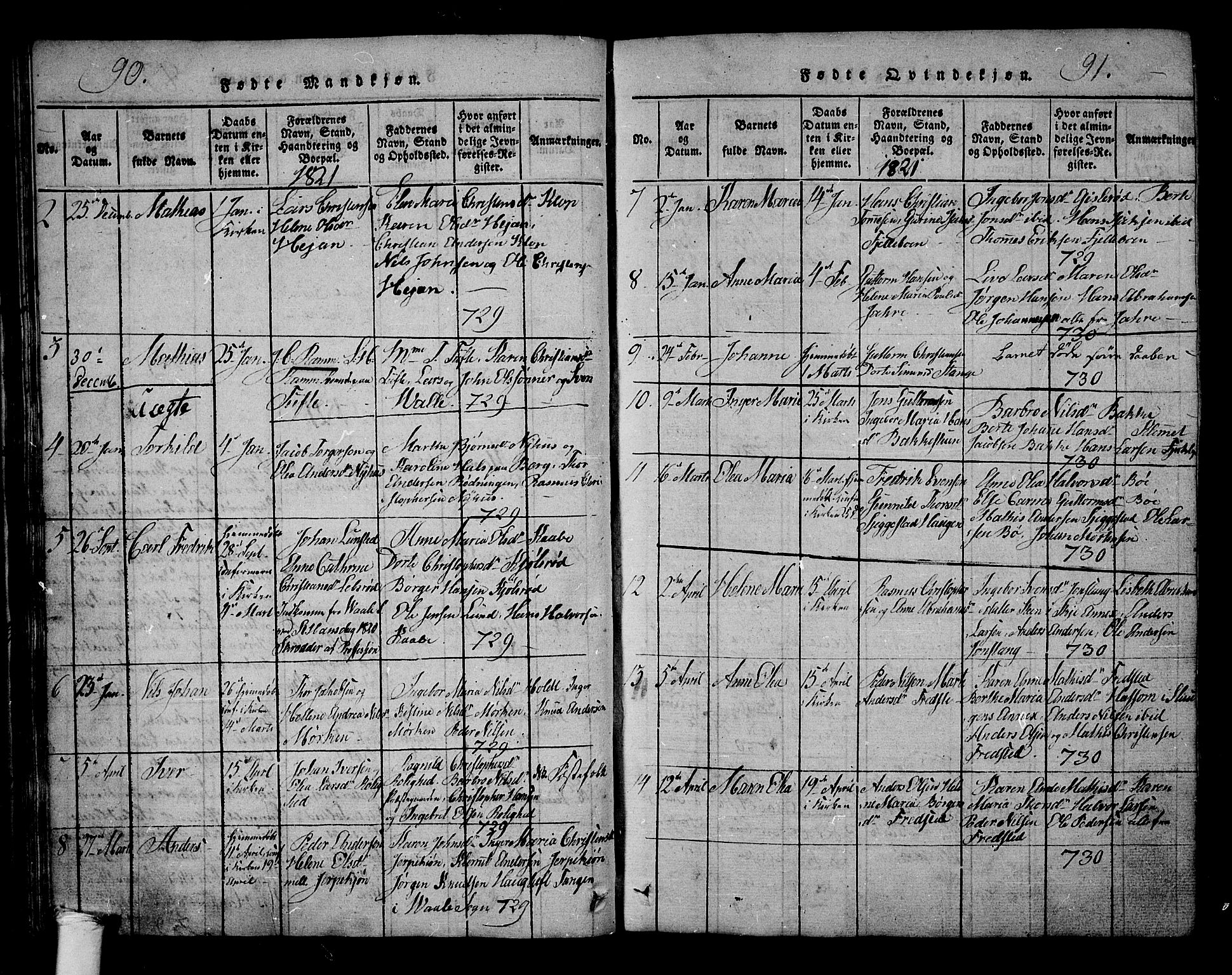 Ramnes kirkebøker, AV/SAKO-A-314/G/Ga/L0001: Parish register (copy) no. I 1, 1813-1847, p. 90-91