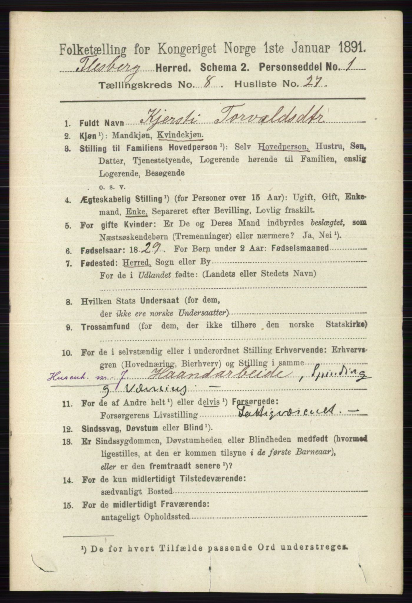 RA, 1891 census for 0631 Flesberg, 1891, p. 1491