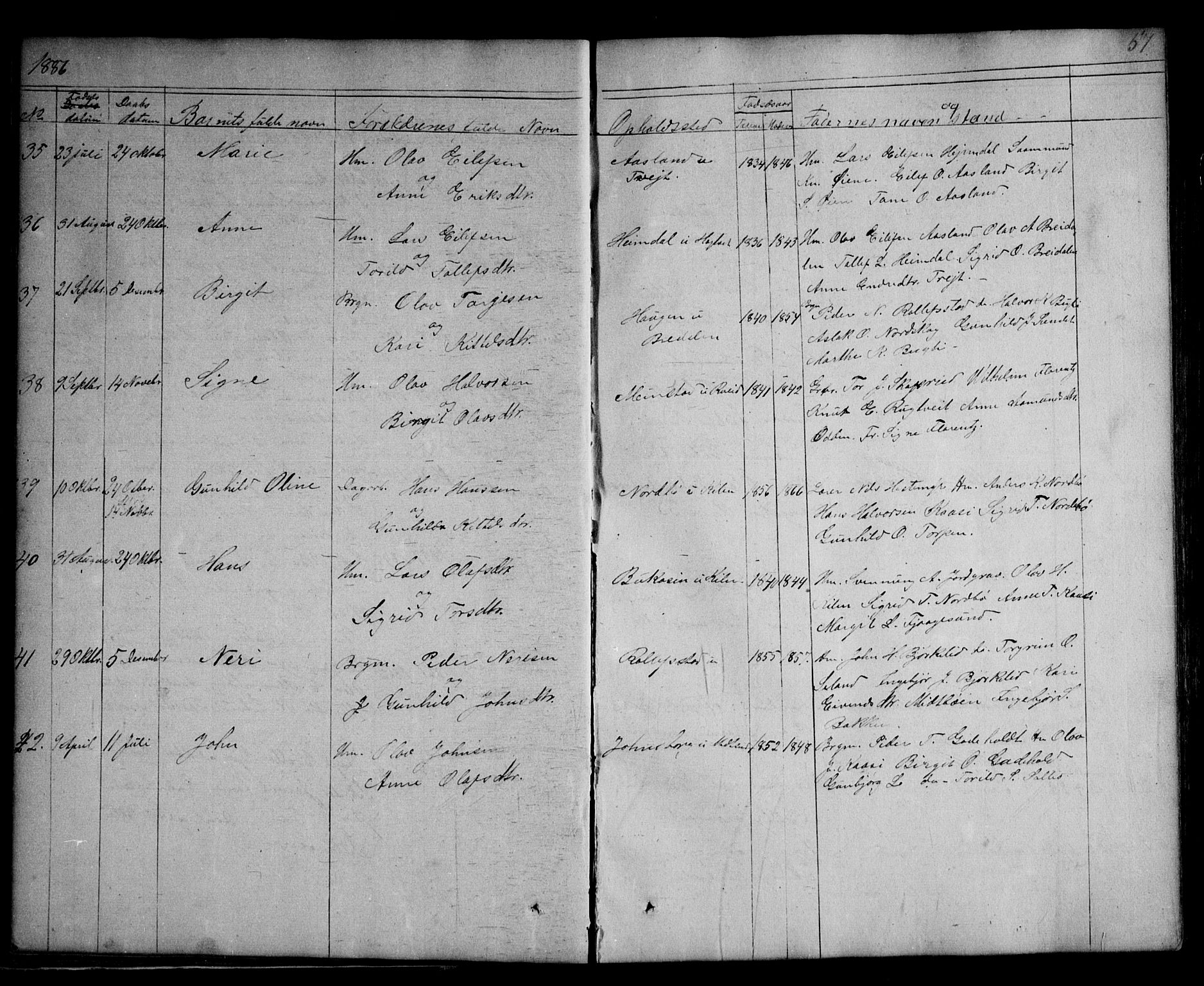 Kviteseid kirkebøker, SAKO/A-276/G/Ga/L0001: Parish register (copy) no. I 1, 1850-1893, p. 57