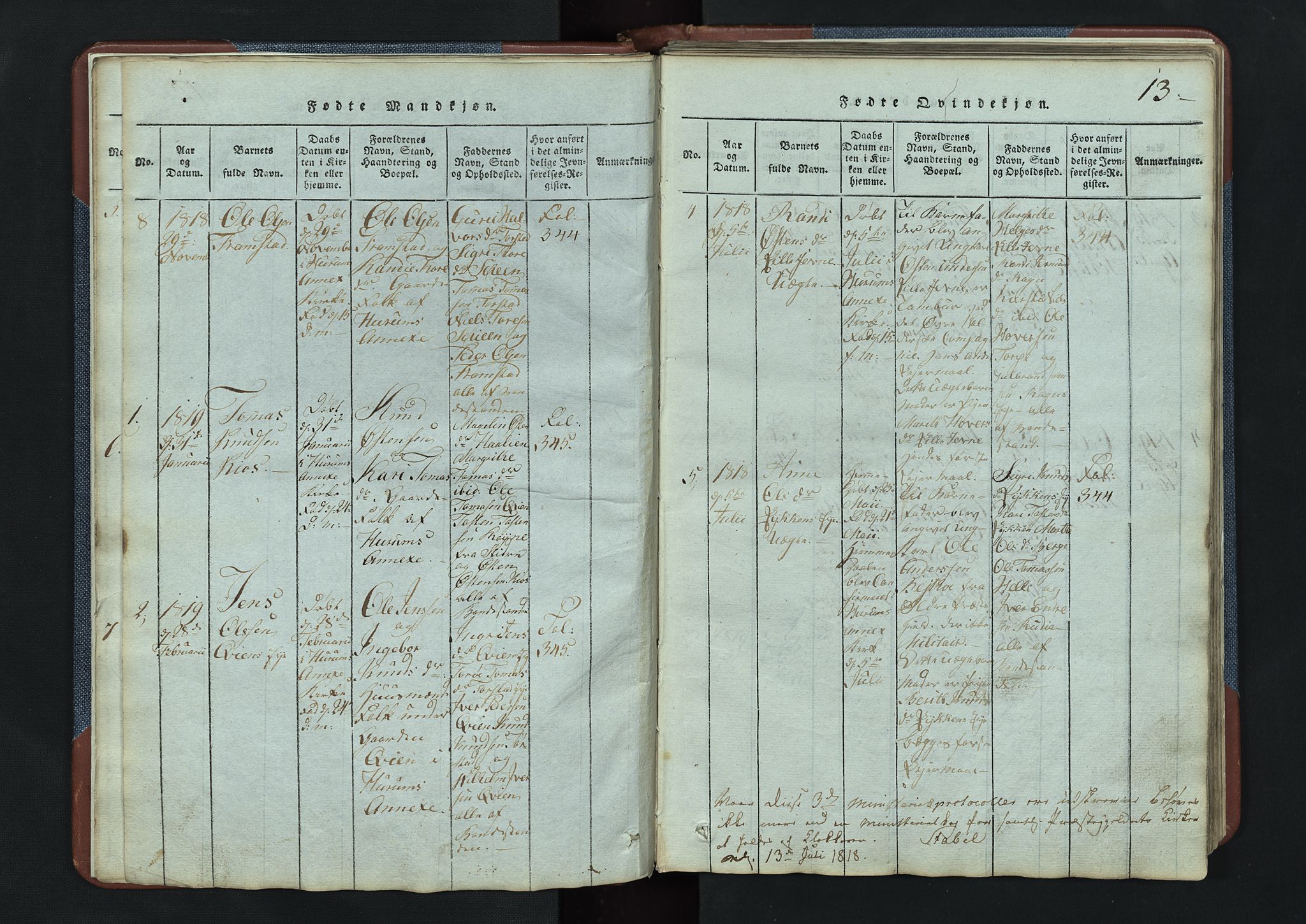 Vang prestekontor, Valdres, SAH/PREST-140/H/Hb/L0003: Parish register (copy) no. 3, 1814-1892, p. 13