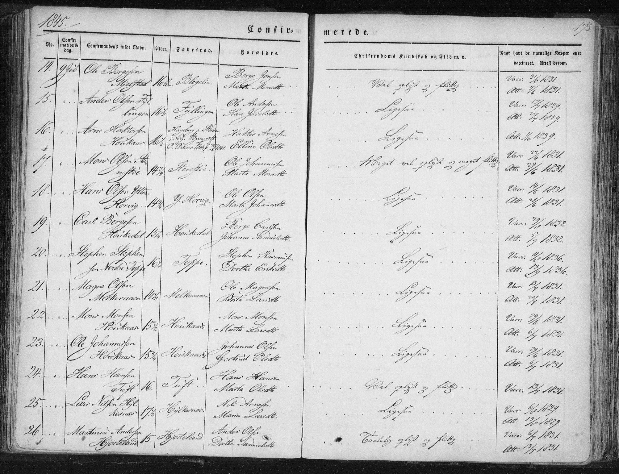 Hamre sokneprestembete, AV/SAB-A-75501/H/Ha/Haa/Haaa/L0012: Parish register (official) no. A 12, 1834-1845, p. 175