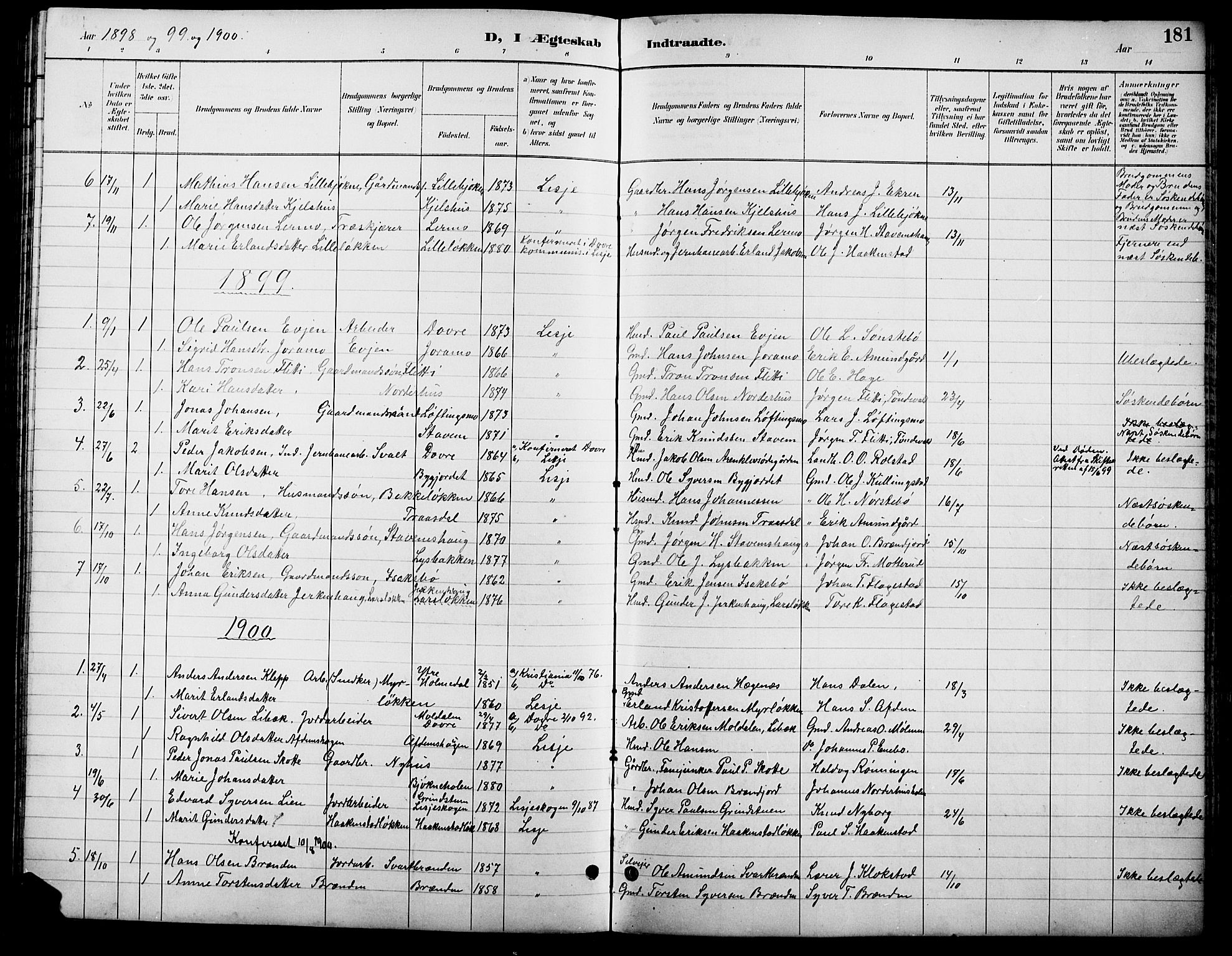 Lesja prestekontor, SAH/PREST-068/H/Ha/Hab/L0007: Parish register (copy) no. 7, 1895-1919, p. 181