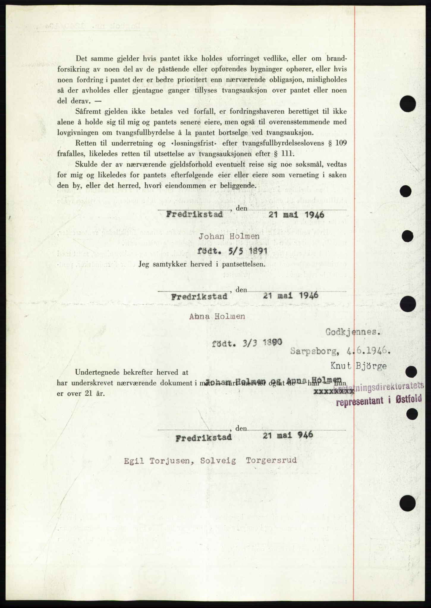 Moss sorenskriveri, SAO/A-10168: Mortgage book no. B15, 1946-1946, Diary no: : 1240/1946