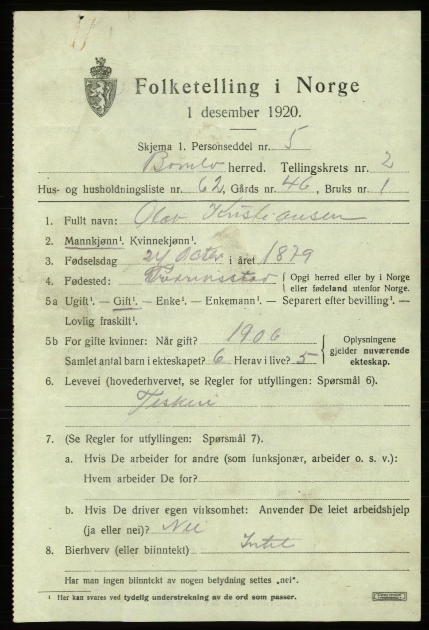 SAB, 1920 census for Bømlo, 1920, p. 2447