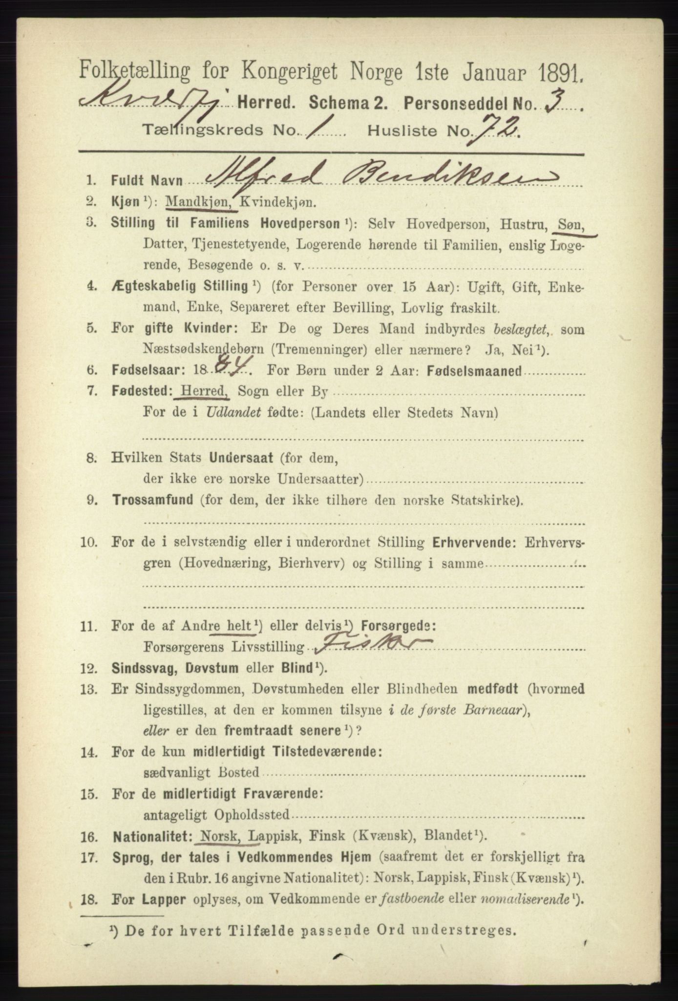 RA, 1891 census for 1911 Kvæfjord, 1891, p. 618